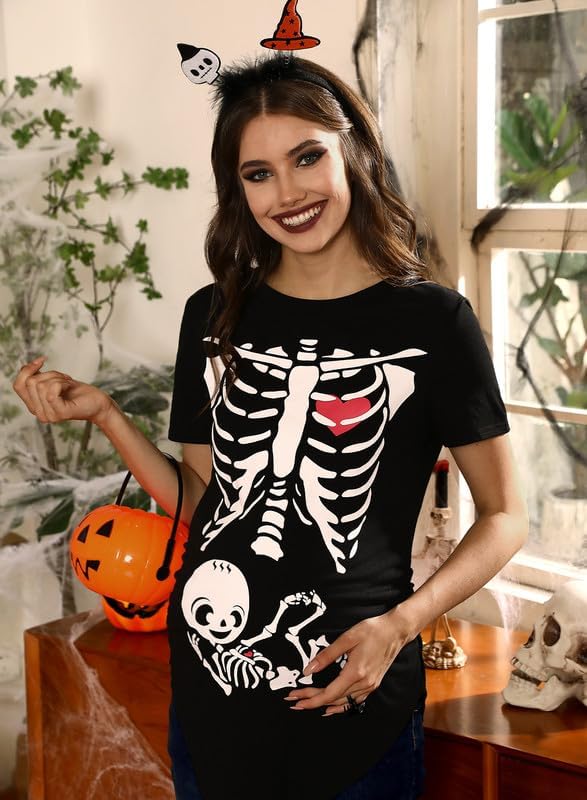 Spadehill Women's Halloween Maternity Funny Short Sleeve T-Shirt - Cute Pregnancy Costume for Halloween Parties & Maternity Photos