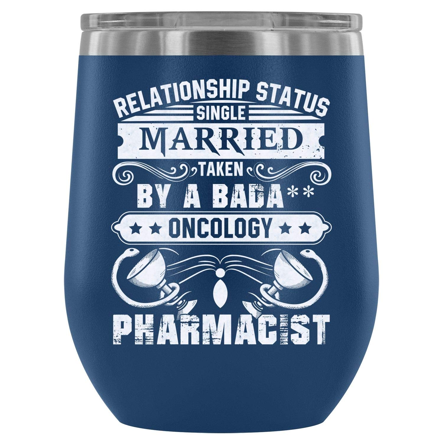 12Oz Vacuum Insulated Stainless Steel Wine Tumbler with Lid - Single Married Relationship Status Design, Perfect for Parties, Gifts & Outdoor Activities (Blue)