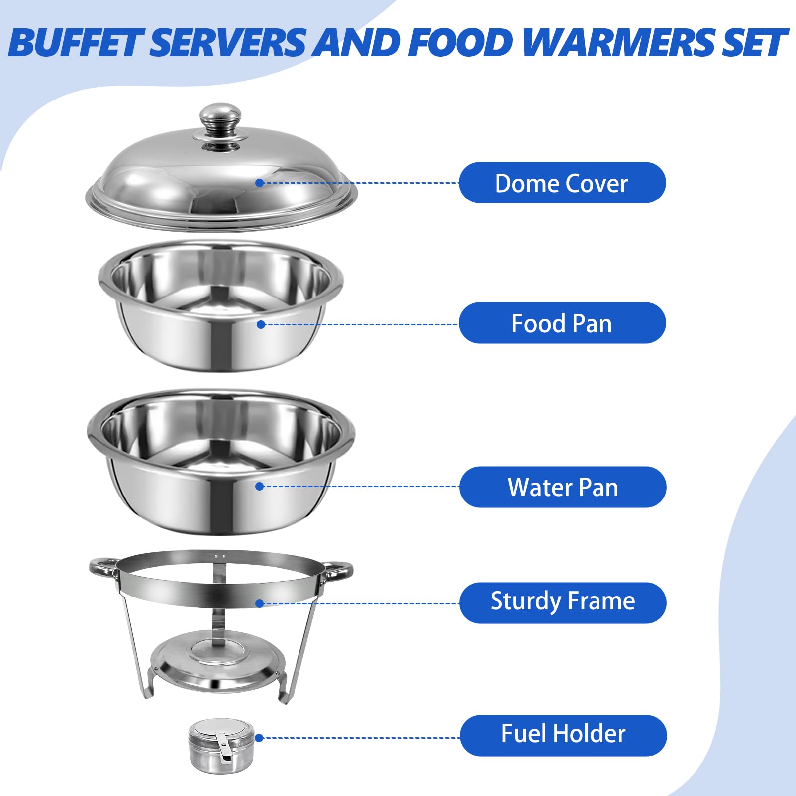 6 Qt 4-Piece Stainless Steel Chafing Dish Buffet Set - Round Catering Food Warmer with Water Trays, Lid & Sturdy Stand - Perfect for Parties, Banquets & Buffet Serving