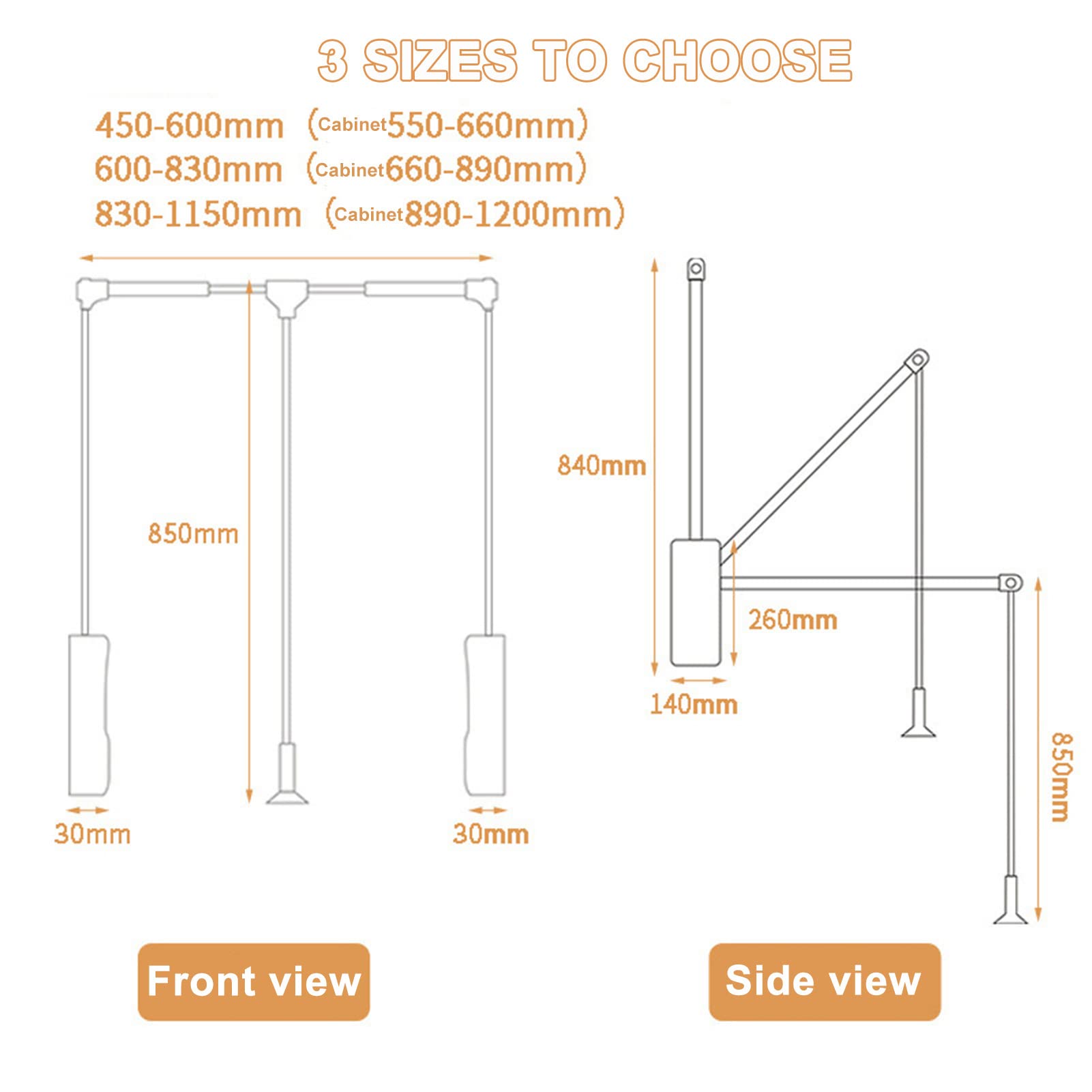 Adjustable Pull Down Closet Rod - Extendable 600-830cm Wardrobe Hanging Bar for Space Saving Storage (Black) | Perfect for Small Closets, Apartments & RV Organization
