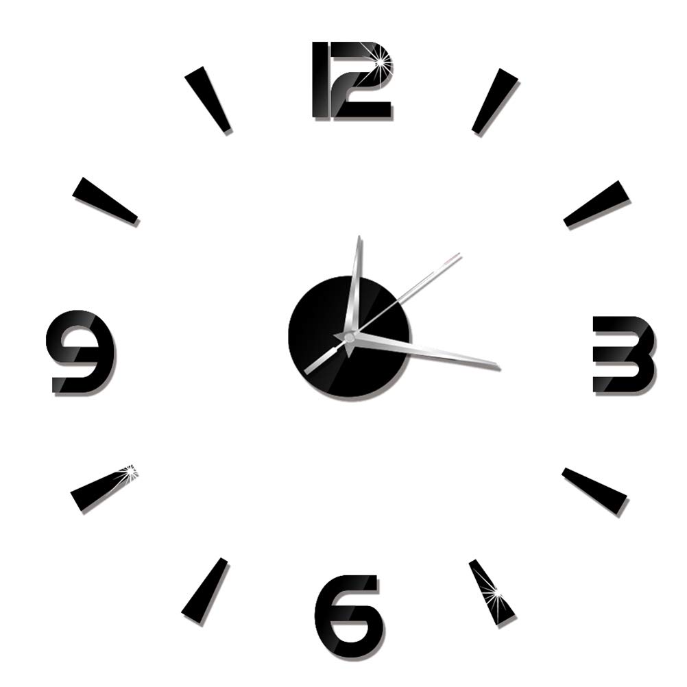 Amosfun 3D DIY Modern Acrylic Wall Clock with Arabic Numerals - Black Home Decor for Living Room, Bedroom & Office (Battery Not Included) | Stylish Wall Art for Home & Workspace Decoration