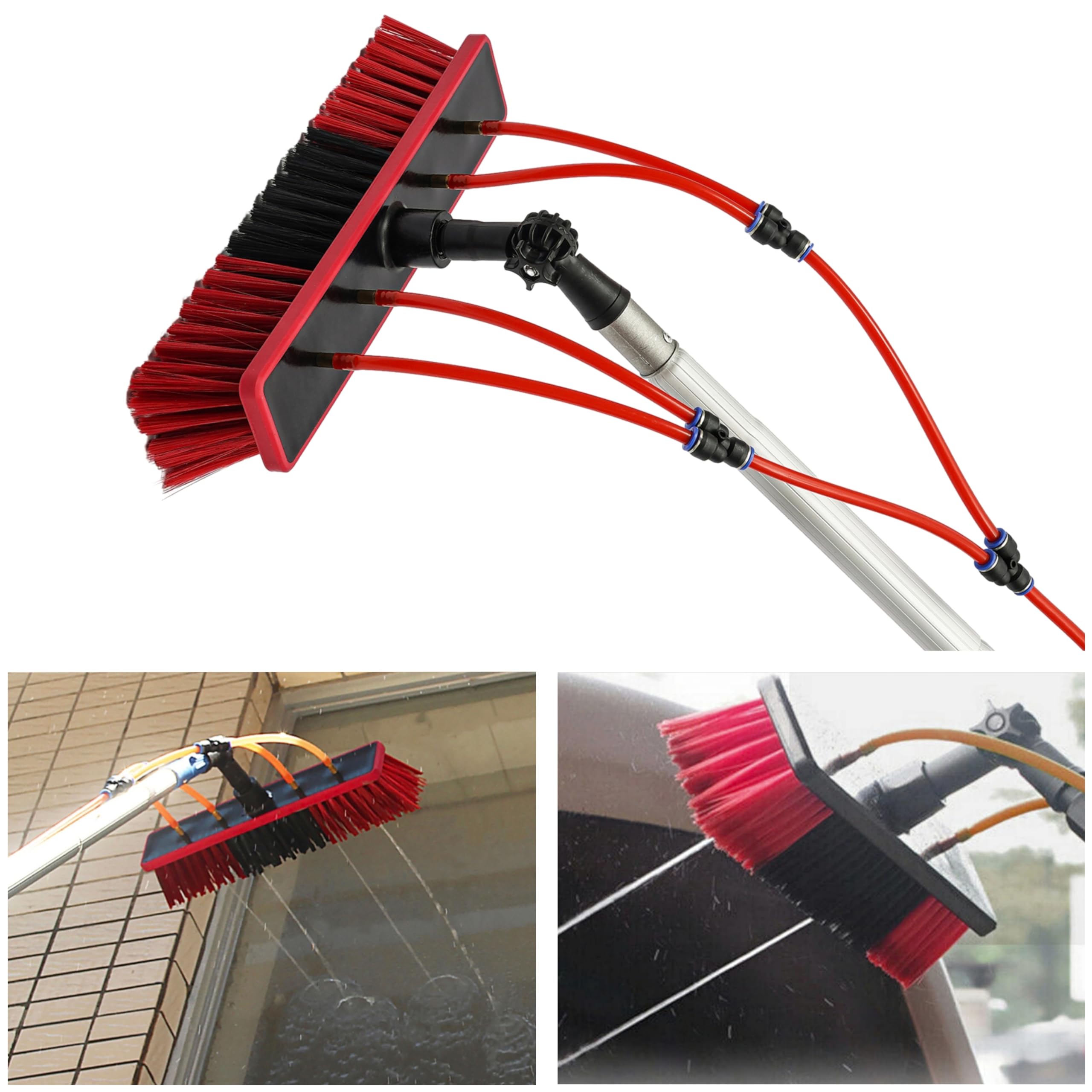 Adjustable Telescopic Water Fed Pole (1-7.4m/3.28-24.43ft) with 13.78in Short Brush & 65ft Hose - Professional Window Cleaning System for High-Rise Buildings, Solar Panels, and Hard-to-Reach Areas
