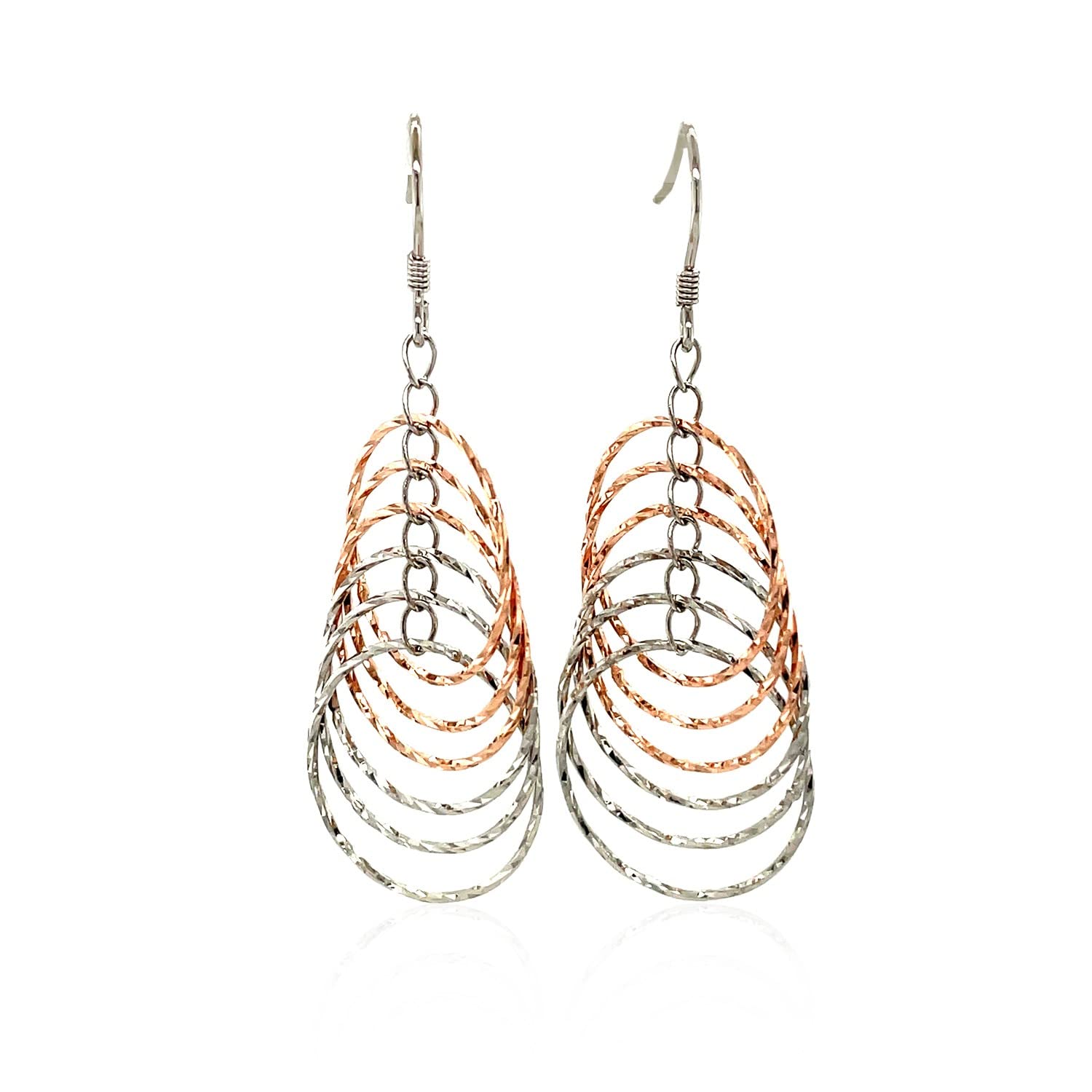 Sterling Silver Rose Gold Textured Layered Hoop Dangle Earrings for Women | Trendy Boho Chic Jewelry Gift | Perfect for Parties, Weddings & Everyday Wear
