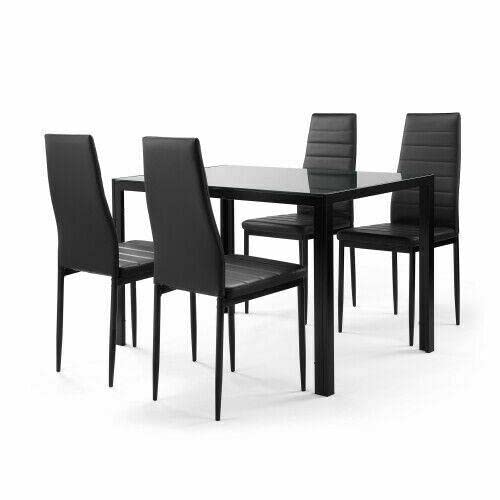 5-Piece Glass Metal Dining Set with 4 Chairs - Perfect for Breakfast & Small Kitchens