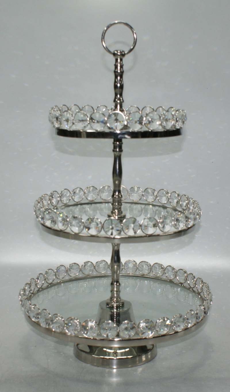 3-Tier Glass & Nickel Plated Serving Stand with Detachable Crystal Accents - Perfect for Dessert Displays, Wedding Centerpieces & Home Decor