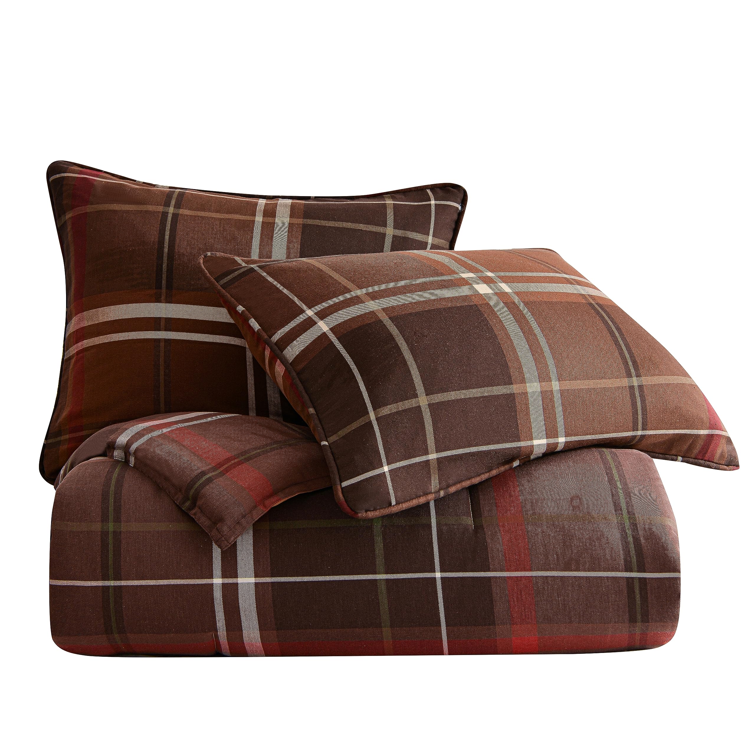 HiEnd Accents Jackson Rustic 3-Piece Full Size Comforter Set - Brown Plaid Cotton Western Bedding for Lodge & Cabin Decor | Cozy Farmhouse Bedroom Upgrade