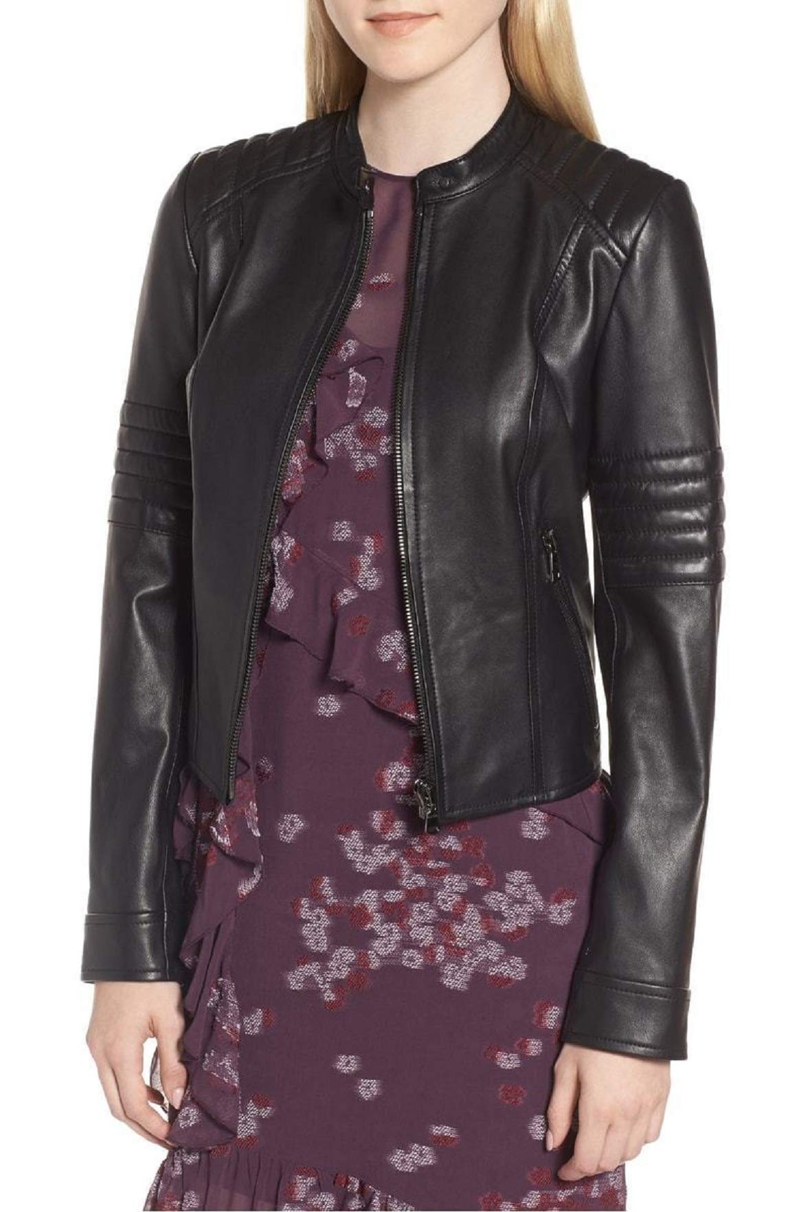 Women's Real Leather Motorcycle Jacket - Stylish Quilted Bomber Biker Jacket for Women (Black) | Perfect for Riding, Casual Outfits & Night Out