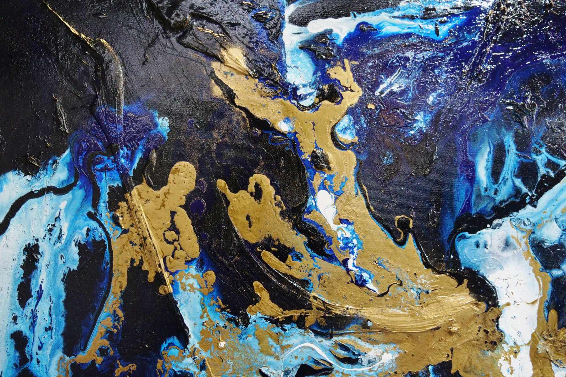 Midnight Gold Rush 190cm x 100cm Blue Gold Textured Abstract Canvas Art - Modern Wall Decor for Living Room, Bedroom & Office