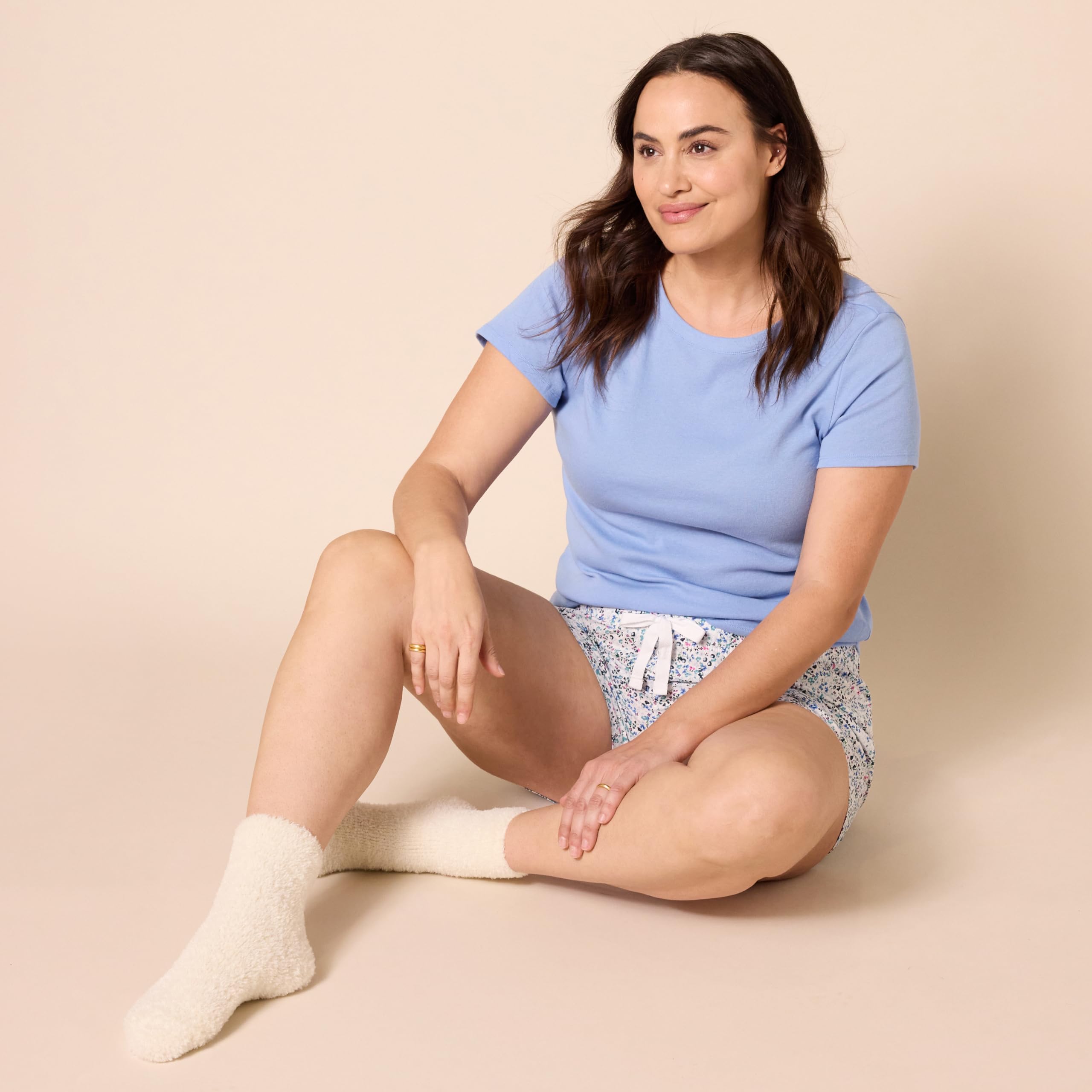 Amazon Essentials Women's Poplin Short Sleeve Sleep Tee Set - Soft Cotton Pajama Top & Shorts Comfy Lounge Wear for Sleep, Relaxing at Home & Vacation