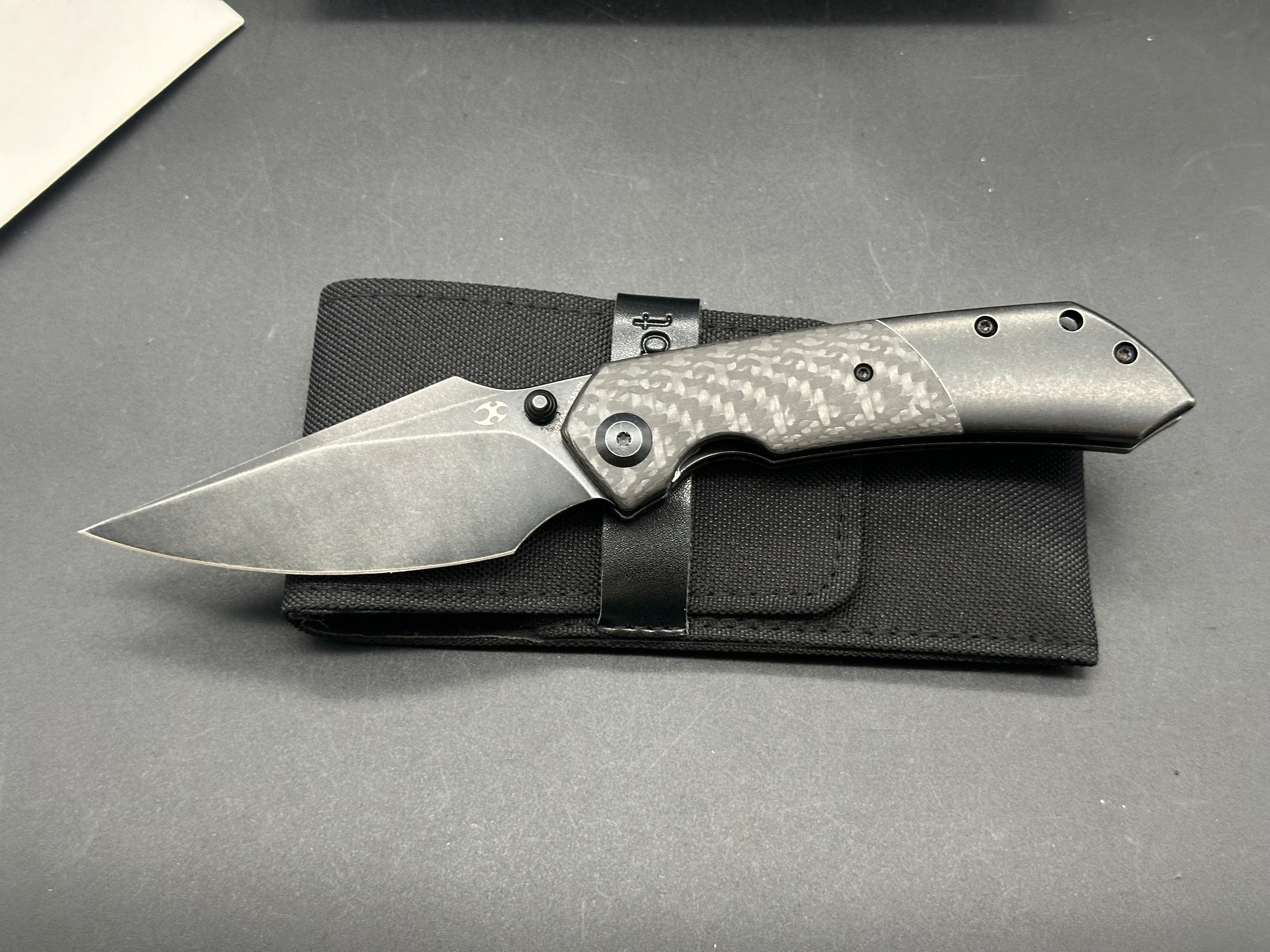 KANSEPT FENRIR Folding Knife - S35VN Plain Black Blade, Twill Carbon Fiber & Black Titanium Handle (K1034A4) | EDC, Outdoor Survival, Camping & Tactical Use