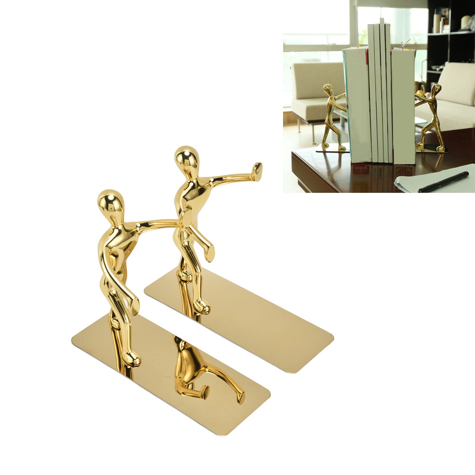Stylish Gold Stainless Steel Bookends for Office & Home - Heavy Duty Padded Book Holders for Shelves, Desks & Libraries - Perfect for Organizing Books, Decor & Office Supplies