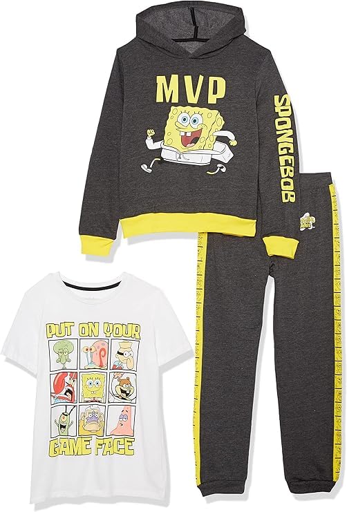 SpongeBob SquarePants Boys Graphic Hoodie & Jogger Pants 3-Piece Outfit Set - Cute Cartoon Character Costume for Kids Birthday, Halloween & Casual Wear