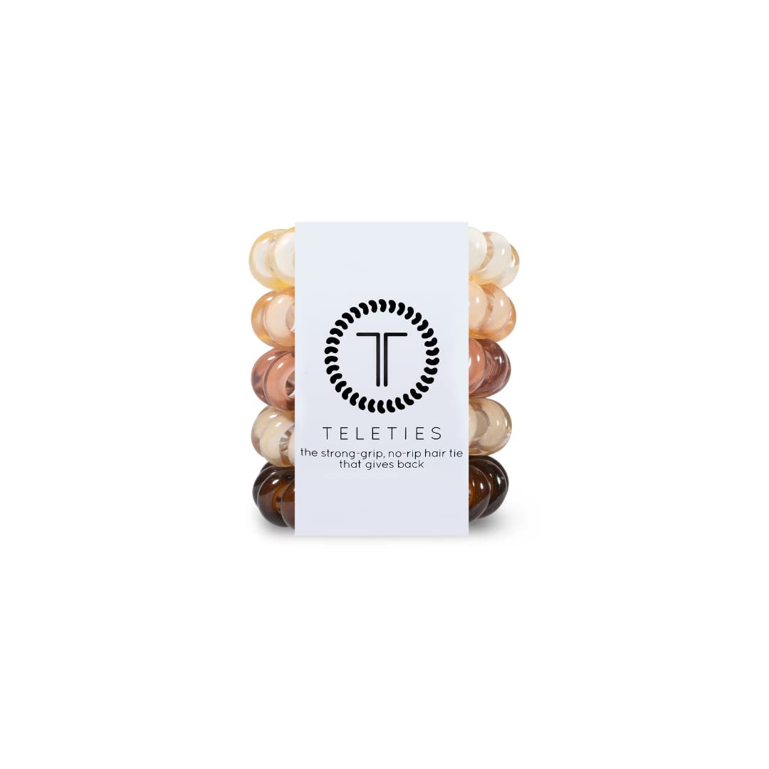 TELETIES Tiny Spiral Hair Coils - No Rip, No Crease Phone Cord Hair Ties for Kids & Thin Hair - Strong Grip, Water Resistant Ponytail Holders - 5 Pack Nude Tones - Perfect for School, Sports & Everyday Styling