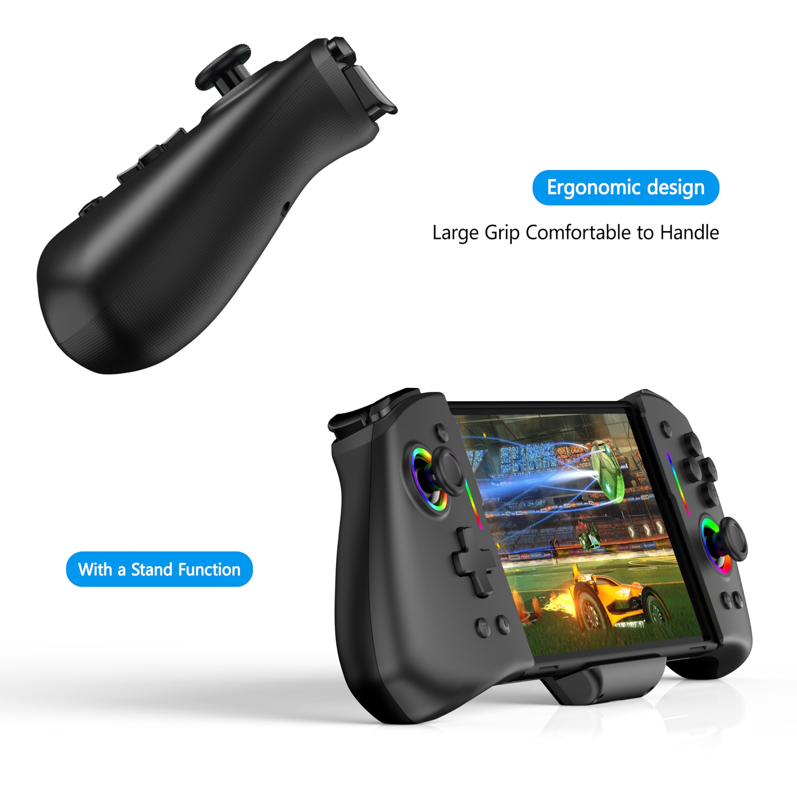 RREAKA Wireless Switch Controller for Nintendo Switch/OLED - Ergonomic Joypad with 9 Color LED Lights, Replacement for Nintendo Switch Joy-Con - Perfect for Gaming at Home, Travel & Multiplayer Sessions