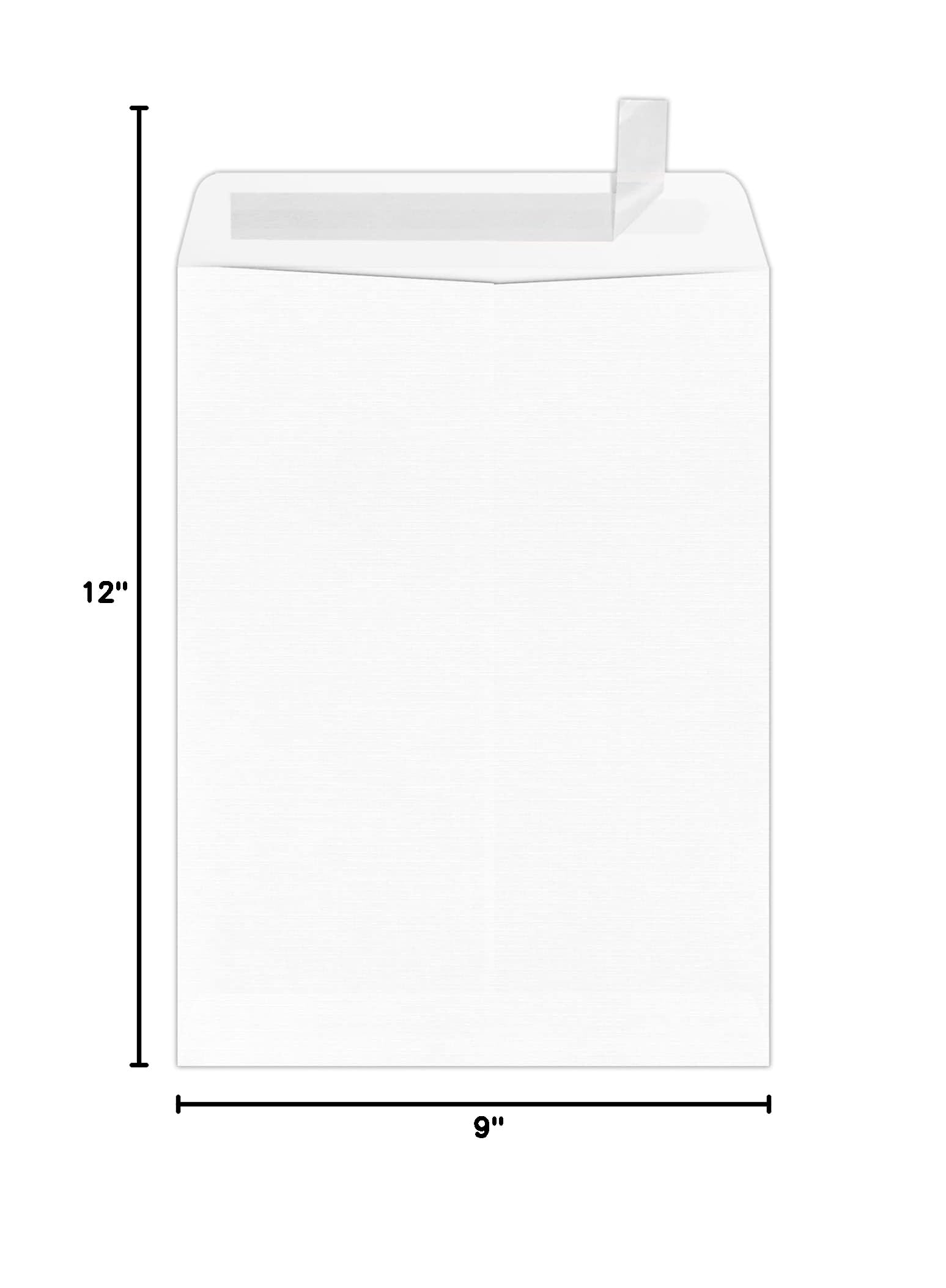 Premium LUXPaper 9 x 12 Open End Envelopes - Self Seal Peel & Press, Elegant White Linen Texture, 80lb Text Weight (Pack of 250) - Perfect for Business Mailings, Wedding Invitations & Professional Correspondence