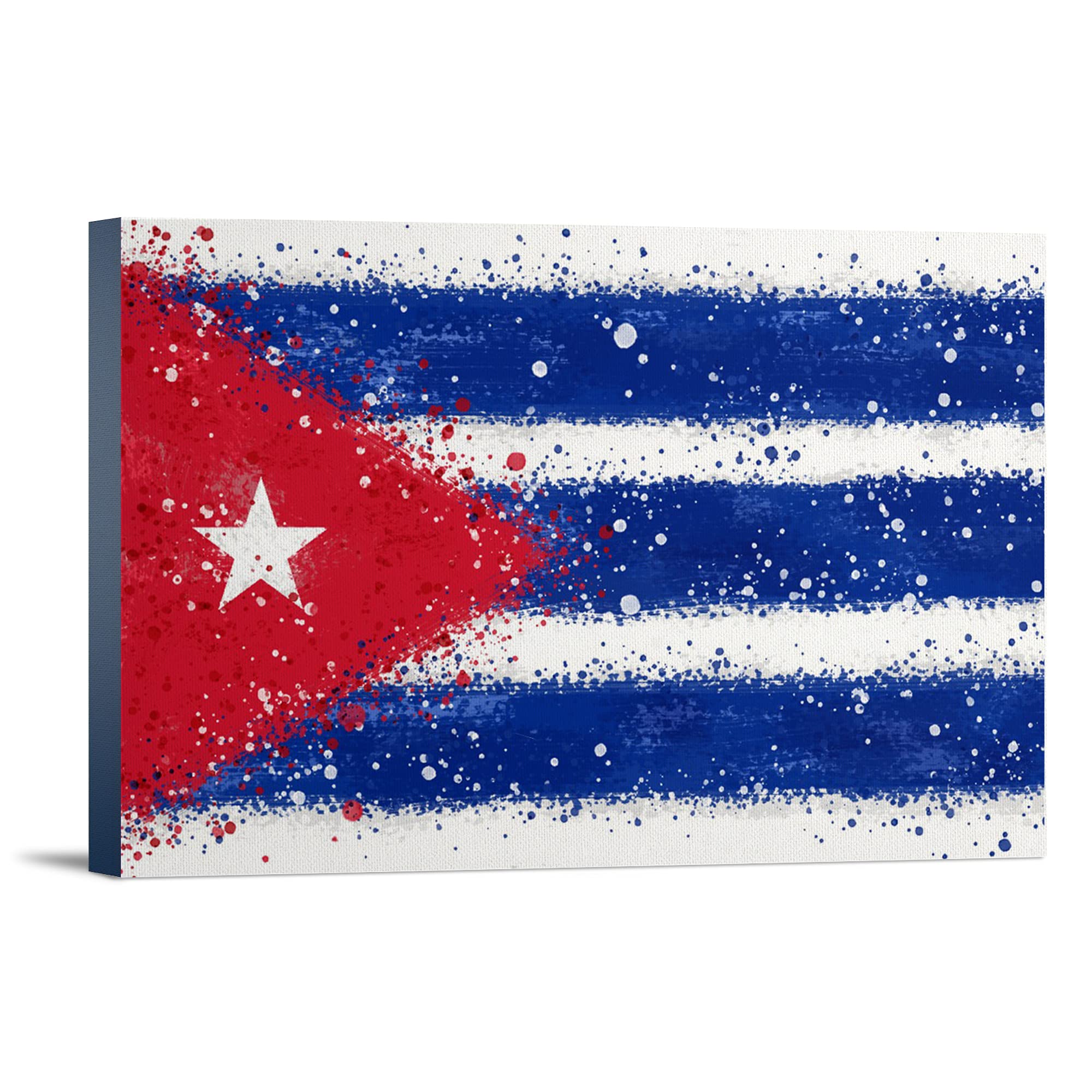 Cuban Flag Abstract Watercolor Splatter Art - 12x18 Inch Wrapped Canvas Wall Decor - Perfect for Home, Office & Patriotic Gift Giving