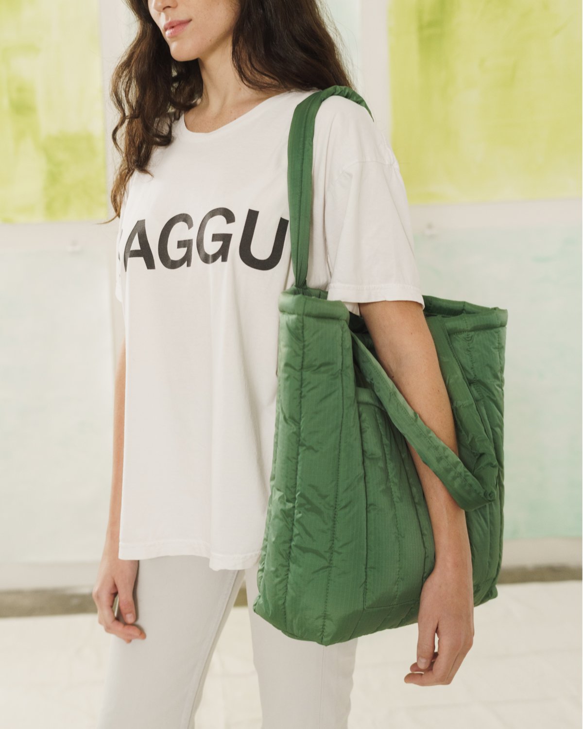 Baggu Puffy Tote Bag - Eco-Friendly Reusable Shopping Tote with Eucalyptus Print | Perfect for Groceries, Beach Trips & Everyday Use