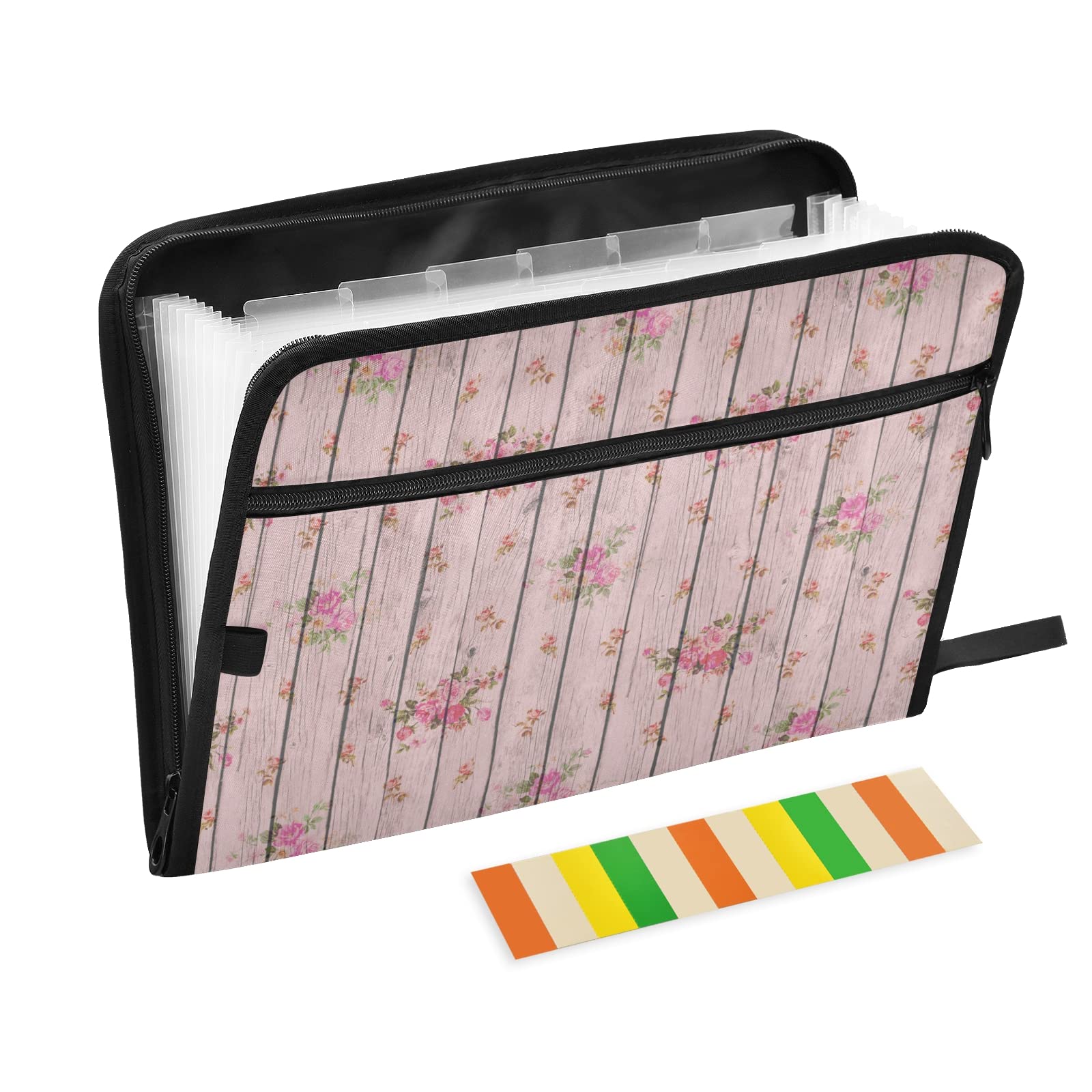 UMIRIKO Floral Wooden Vintage Expanding File Folder - 13 Pockets with Sticky Labels, A4 Letter Size Accordion Document Organizer | Perfect for Office, School, Home Filing & Paper Storage (20210640)
