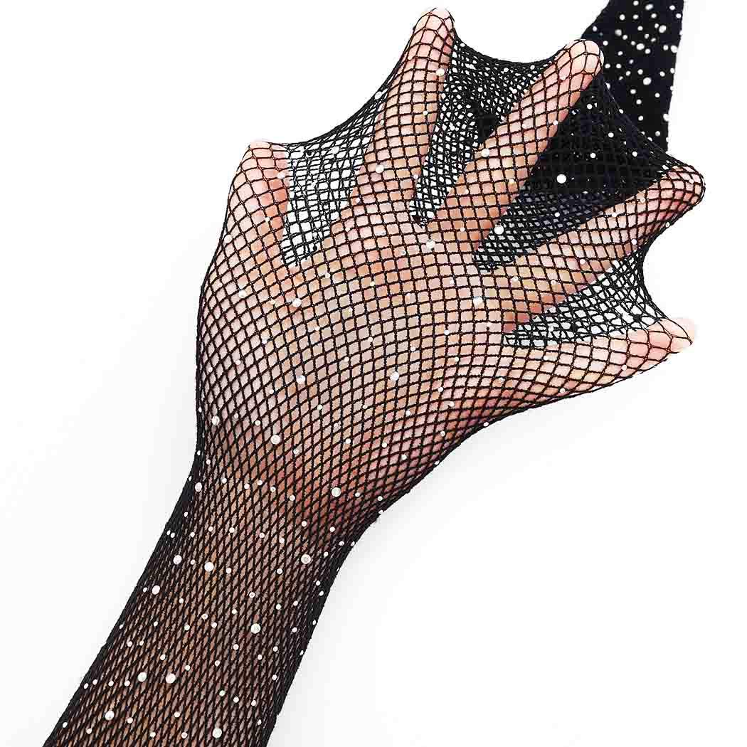 Yokawe Women's Sexy Fishnet Stockings with Rhinestones - High Waist Suspender Pantyhose & Thigh High Tights for Party, Cosplay, and Night Out