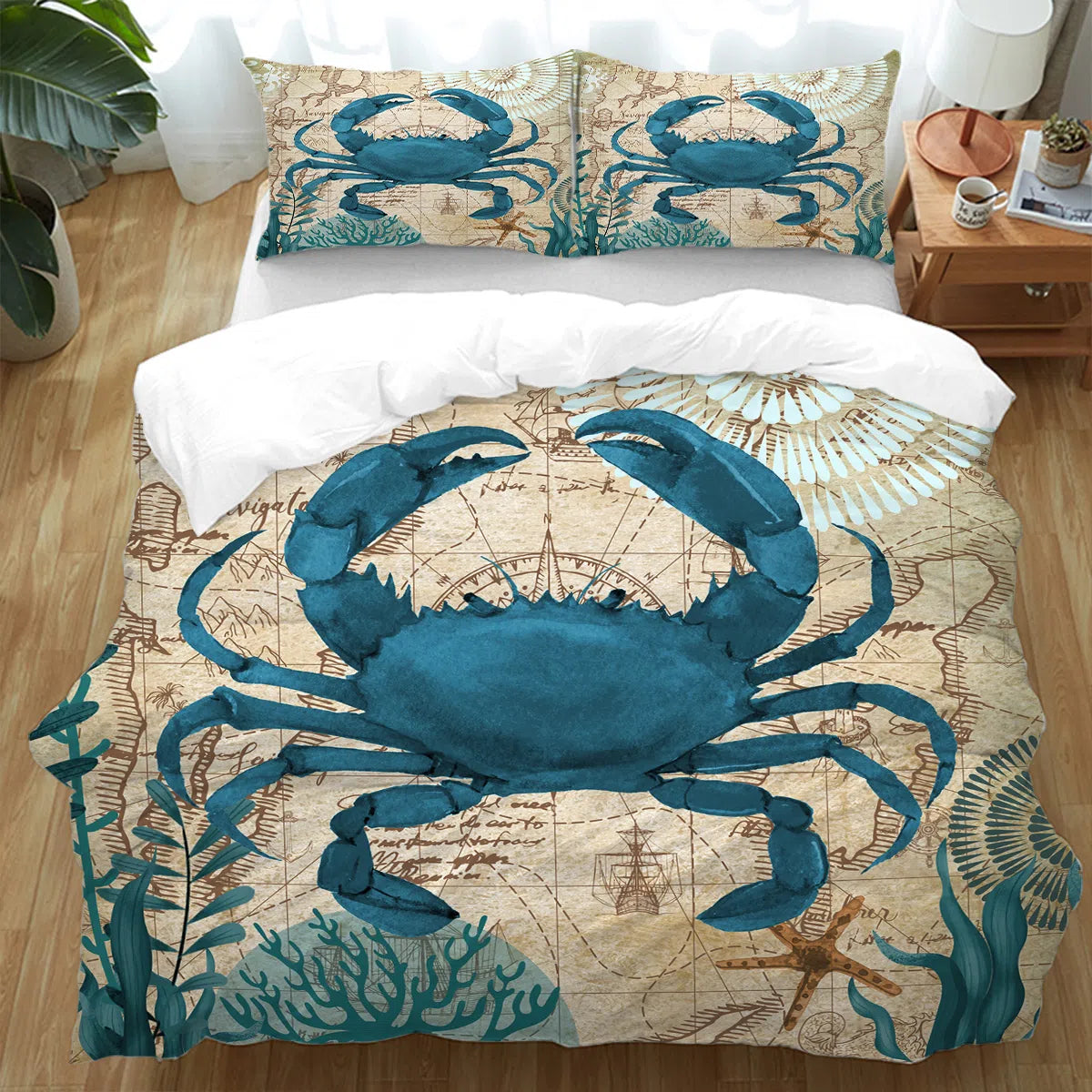 Crab Love Bedding Set - Queen Size 4-Piece Comforter Set with Pillow Shams, Soft Microfiber Bed Sheets for Cozy Bedroom Decor - Perfect for Couples, Teens, and Guest Rooms