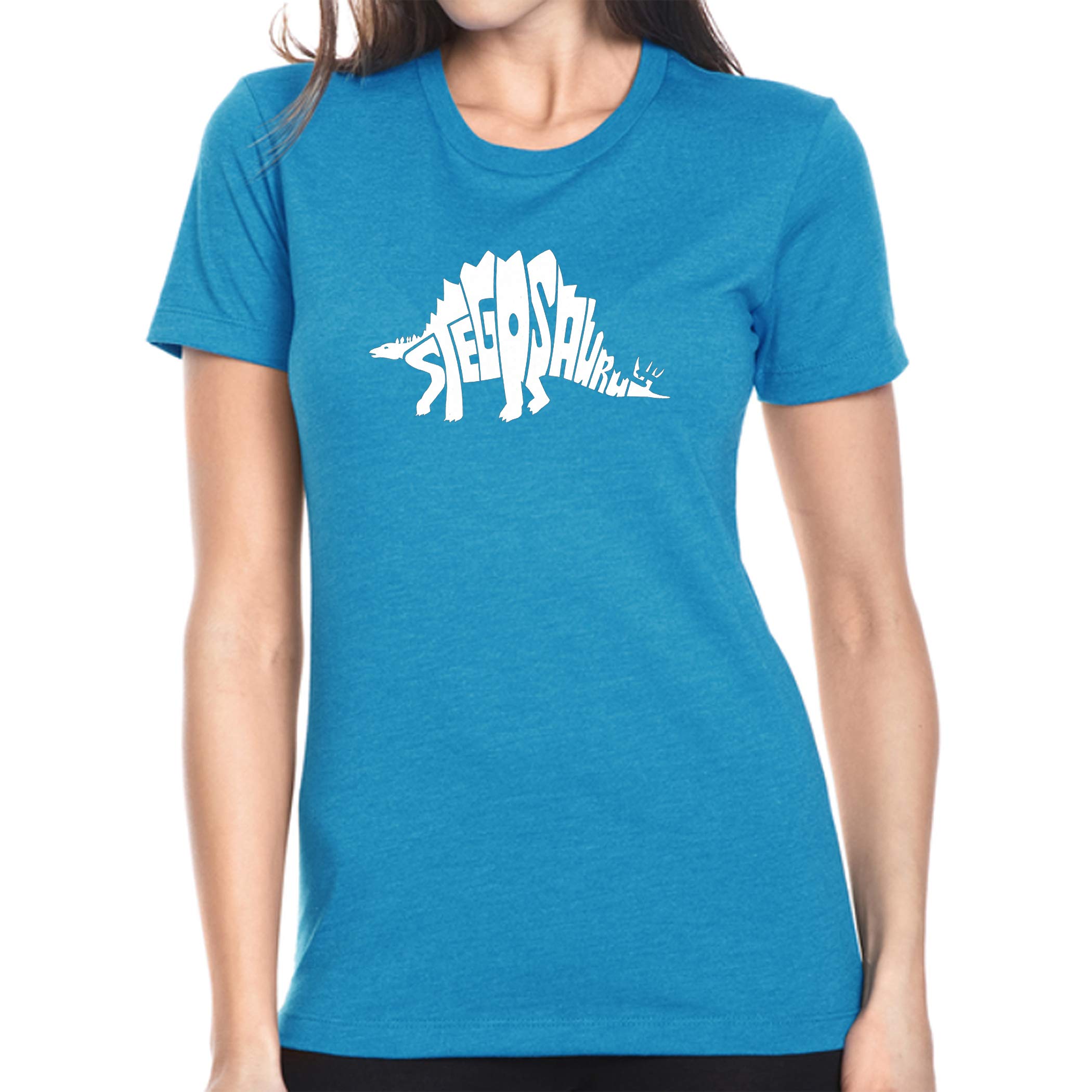 LA POP ART Women's Premium Blend Word Art T-Shirt - Stylish Stegosaurus Dinosaur Graphic Tee for Casual Wear & Everyday Outfits