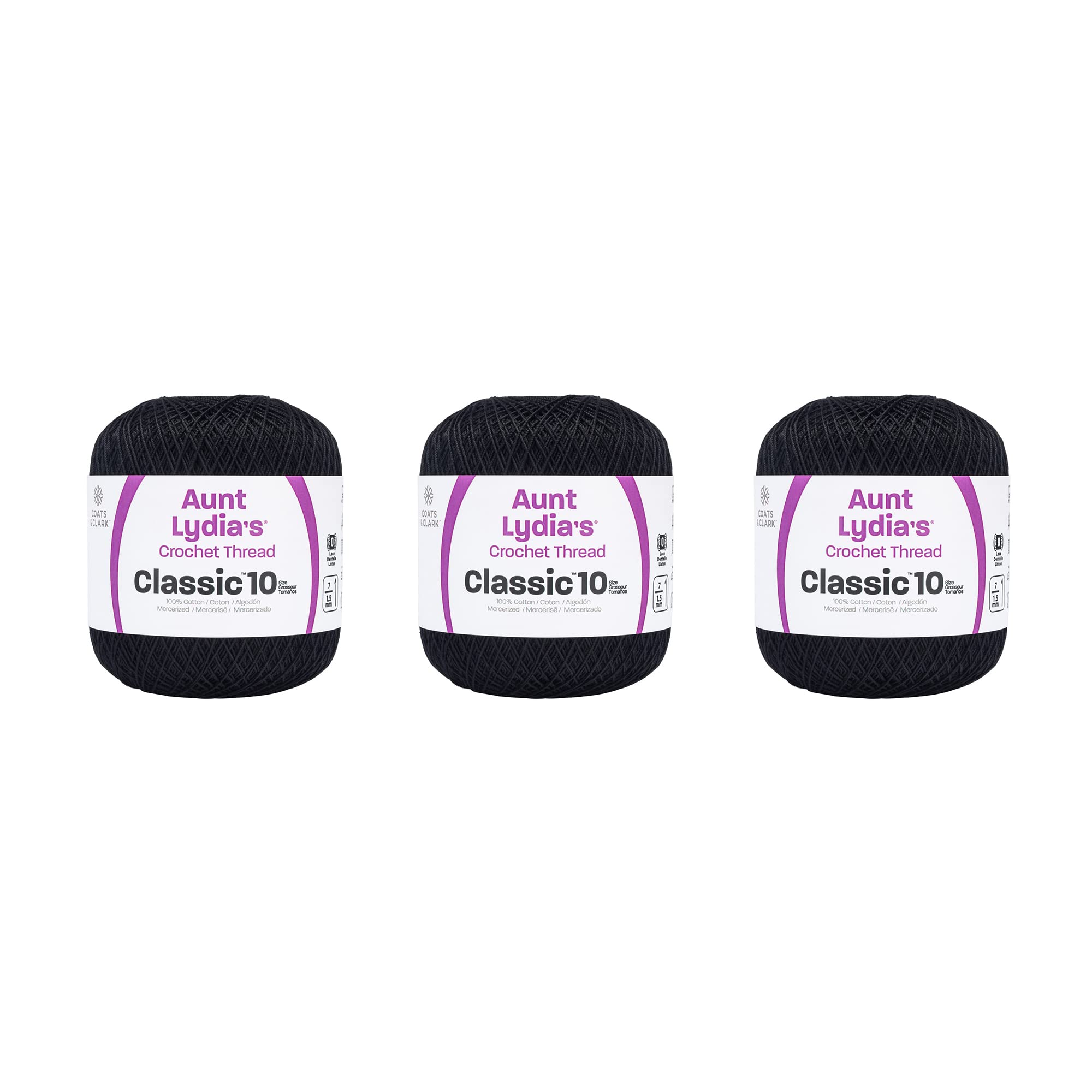 Aunt Lydia Classic Crochet Thread - 3 Pack (350 Yards/320 Meters Each) - Black Yarn for Crocheting, Knitting, Embroidery & DIY Crafts