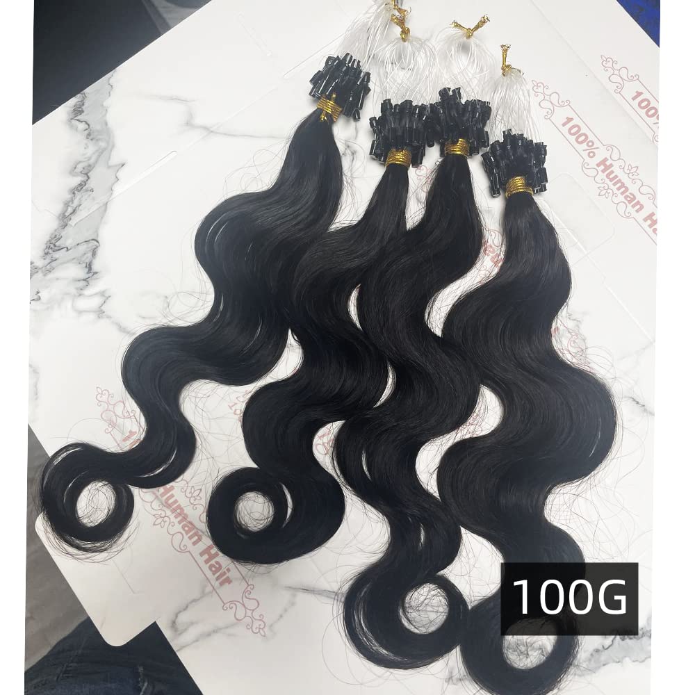 Body Wave Micro Loop Hair Extensions 100G - 100% Human Hair, 20 Inch Brazilian Wavy Hair for Black Women - 1G/Strand Microlink Bead Extensions (100 Strands) - Perfect for Daily Styling, Special Occasions & Volume Boosting
