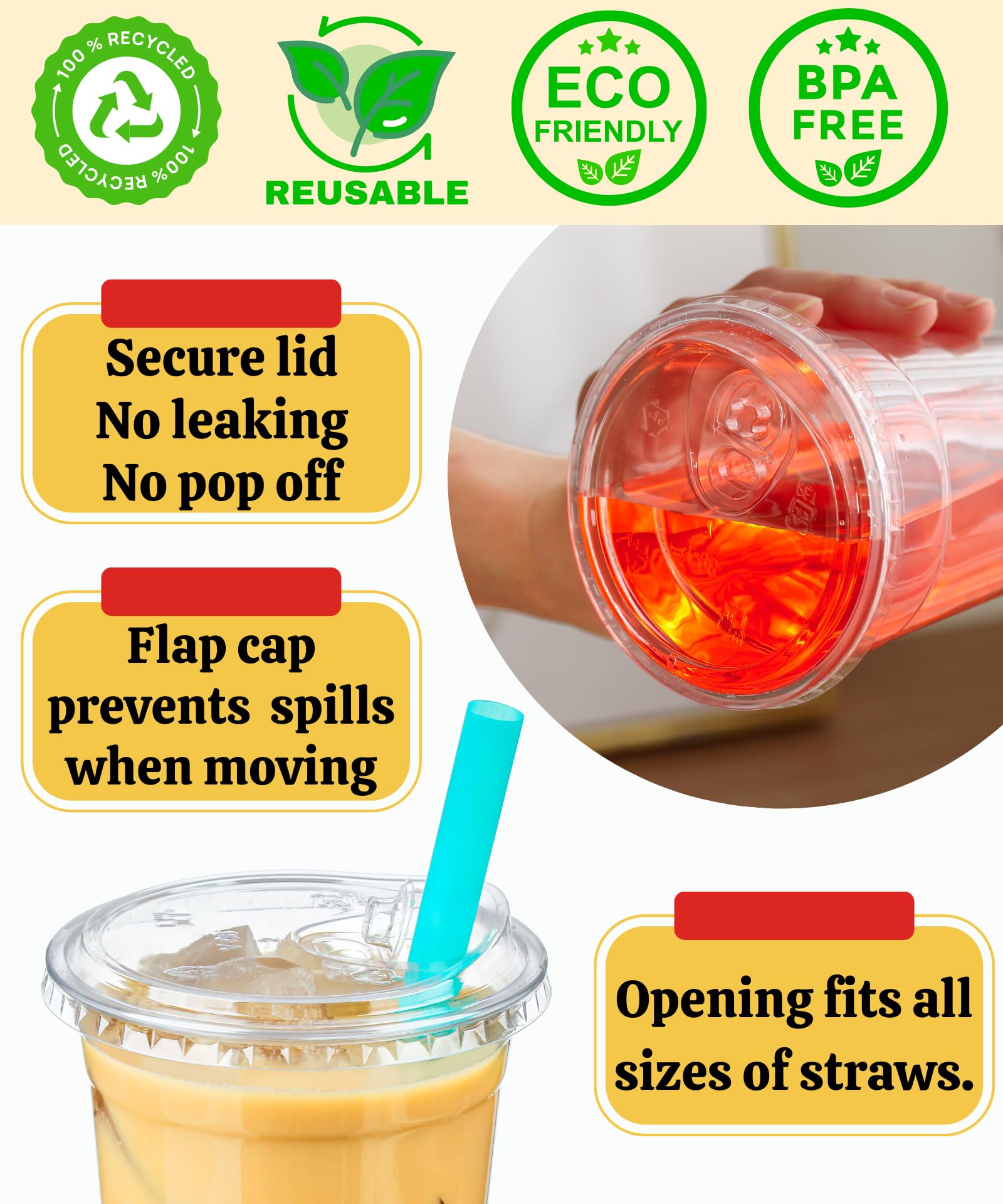 16 oz Clear Disposable Plastic Cups with Sip-Lids - 25 Sets of BPA-Free Iced Coffee Cups with Strawless Lids - Perfect for Smoothies, Milkshakes, Cold Drinks, Parties, Picnics & Takeout Beverages