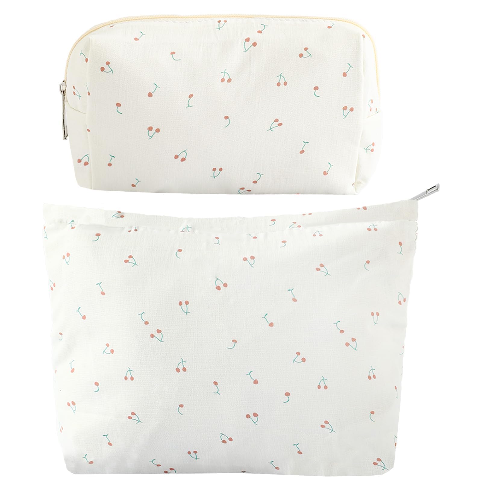 LYDZTION 2PCS Floral Makeup Bags for Women - Large Capacity Cotton Cosmetic Organizer with Zipper, Travel Toiletry Pouch & Makeup Brush Storage Bag | Perfect for Travel, Gym, and Daily Beauty Essentials