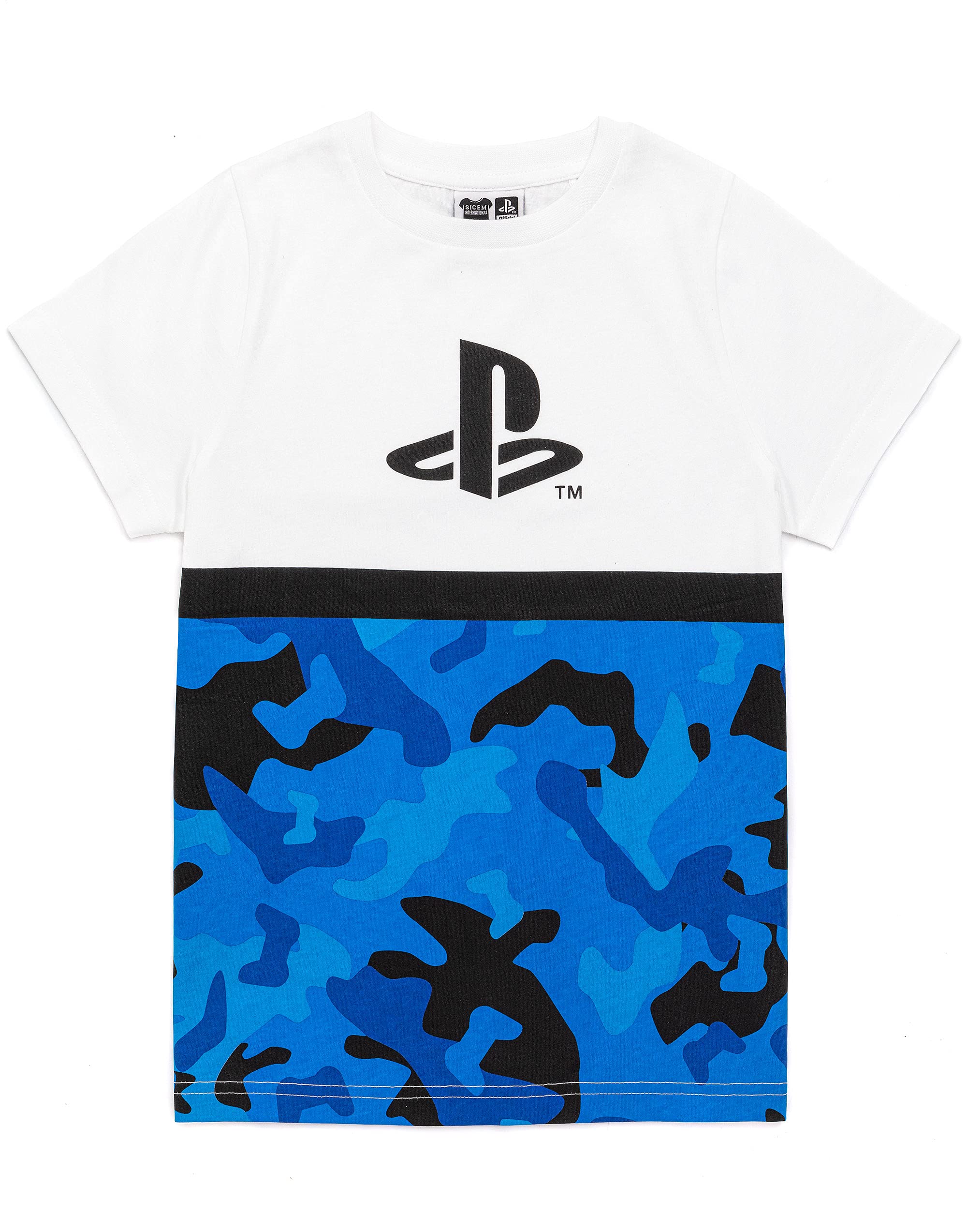 PlayStation Kids Camo T-Shirt for Boys - Blue & White Logo Short Sleeve Gaming Top | Perfect for Birthday Gifts & Casual Wear