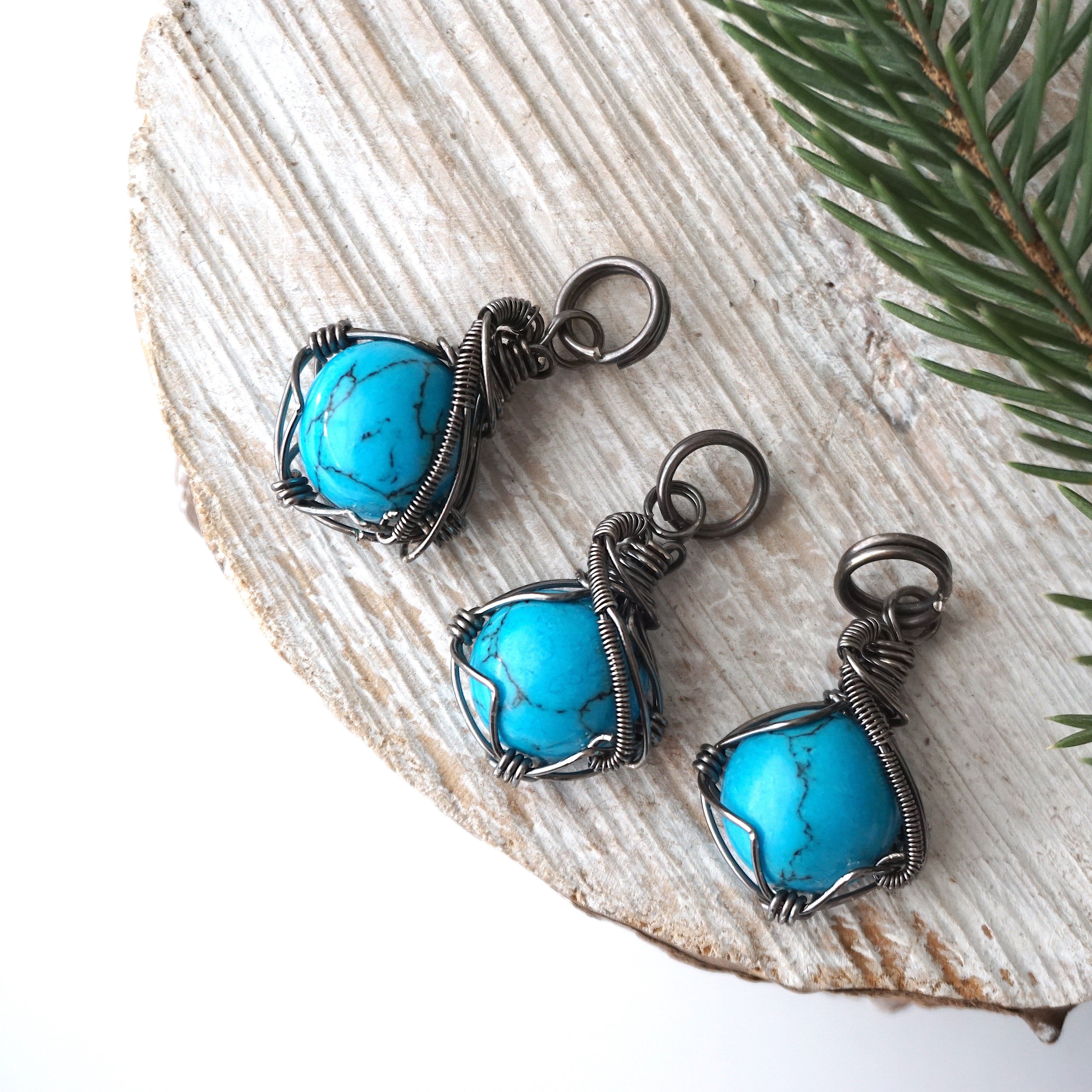 Turquoise Charm Necklace - Antiqued Sterling Silver Pendant with Black Leather Cord - Perfect for Boho Jewelry, Casual Wear & Gift Giving