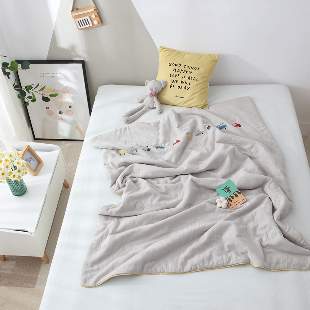 YXXHM Kids Summer Quilt - Breathable Cotton Double-Layer Gauze Air Conditioning Blanket | Soft Washable Embroidered Bedding for Boys & Girls | Perfect for Nursery, Daycare & Sleepovers