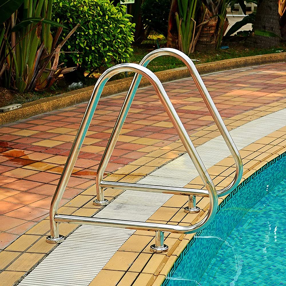 Stainless Steel Swimming Pool Handrails - Curved Pool Stair Handrail with Quick Installation Support Plates for Inground Pools (81×90cm) - Perfect for Pool Safety & Easy Entry/Exit