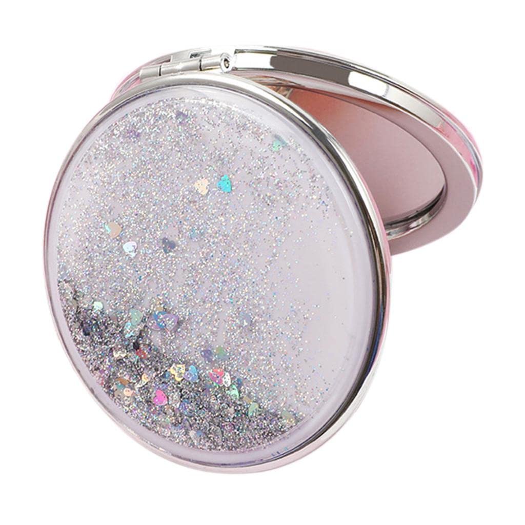 Easnea Compact Travel Makeup Mirror for Women - Folding Magnifying Cosmetic Mirror, Silver Round, Purse Size - Perfect for On-the-Go Touch Ups, Travel, and Home Vanity Use