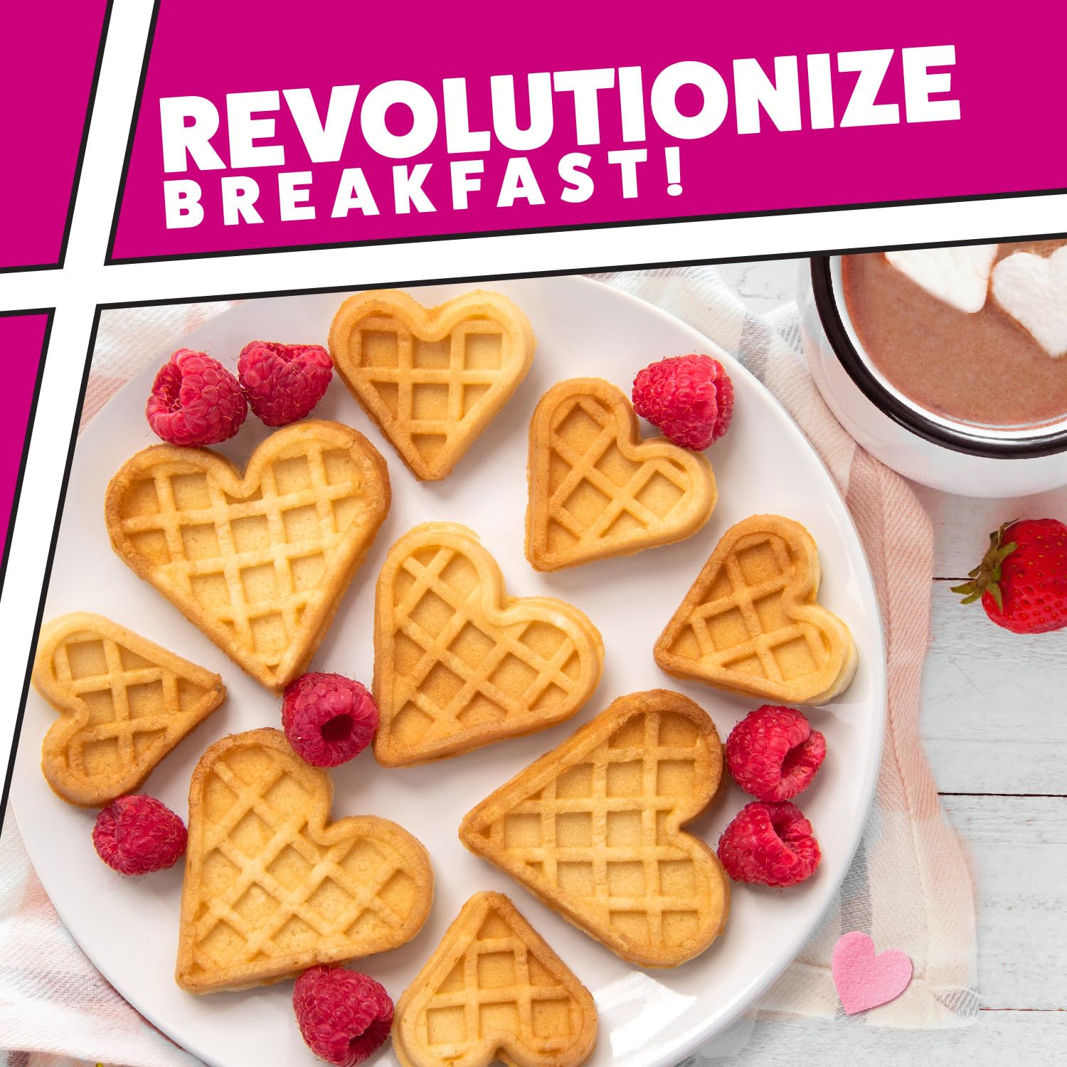 Mini Hearts Waffle Maker - Electric Nonstick Waffle Iron for 9 Heart-Shaped Waffles or Pancakes - Perfect Breakfast Treat for Kids & Adults - Includes Recipe Book - Great for Valentine's Day, Family Brunch, and Romantic Breakfast in Bed