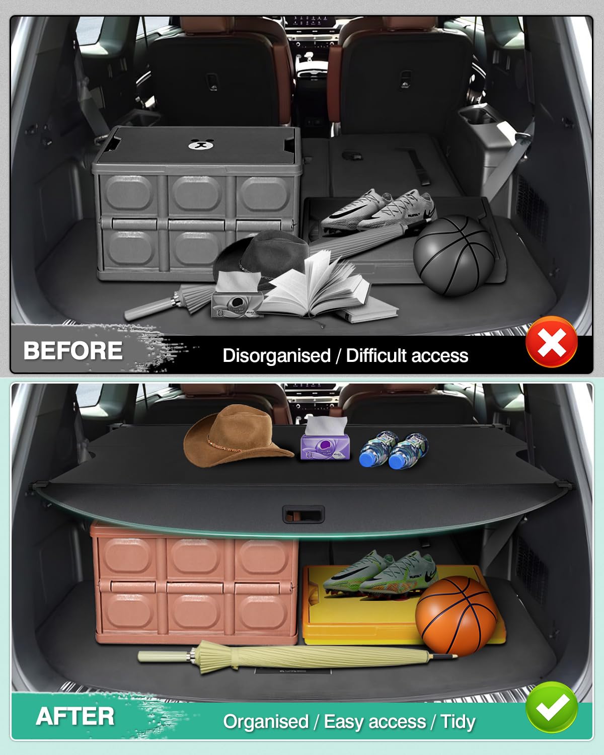 2020-2025 Kia Telluride Retractable Cargo Cover - Black Trunk Shade Protector for Luggage & Storage | Perfect for Road Trips, Grocery Hauling & Pet Protection