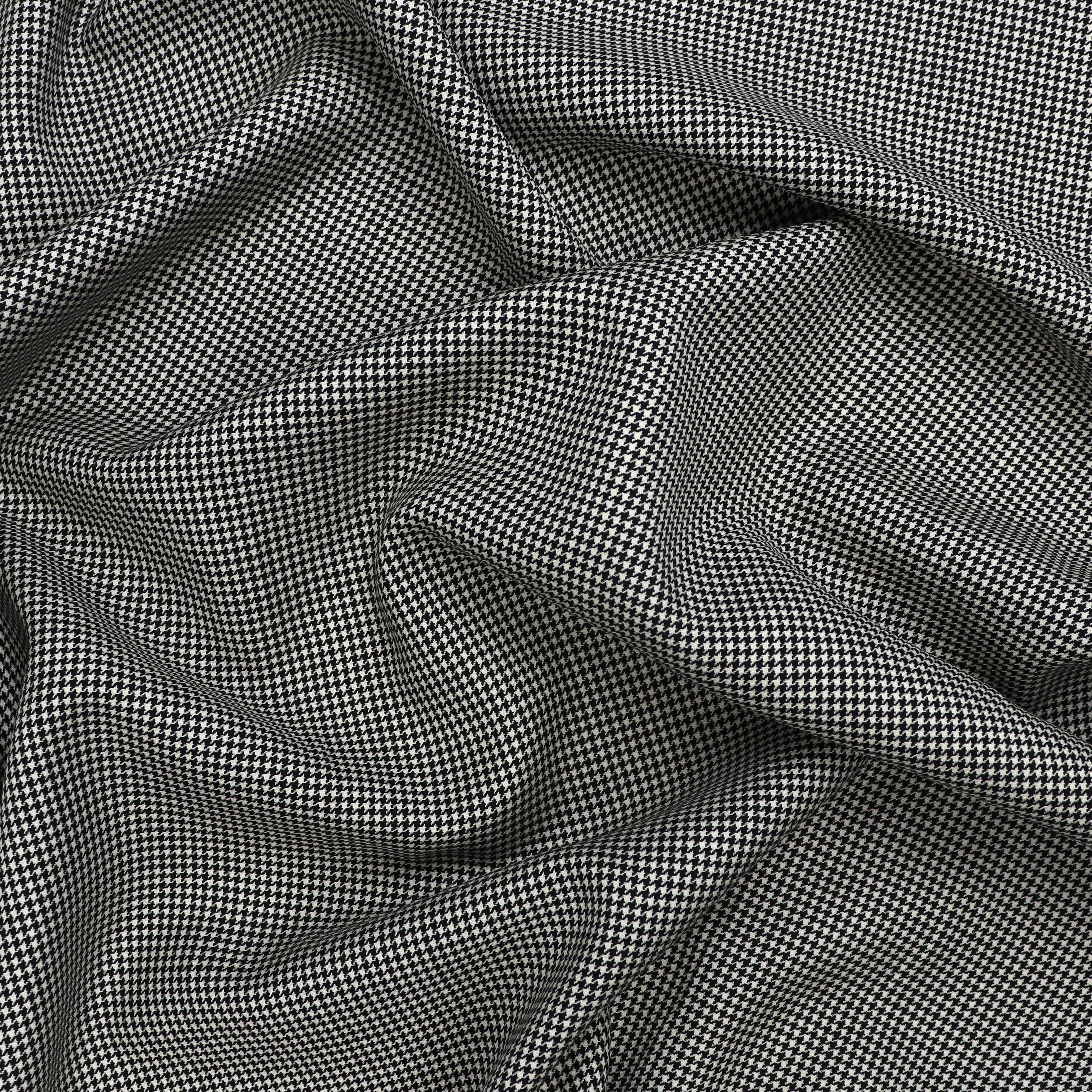 Vintage Deadstock Wool Suiting Fabric - Classic Houndstooth Pattern in Black & White | Premium Quality for Tailoring & DIY Fashion Projects | Perfect for Jackets, Skirts & Coats