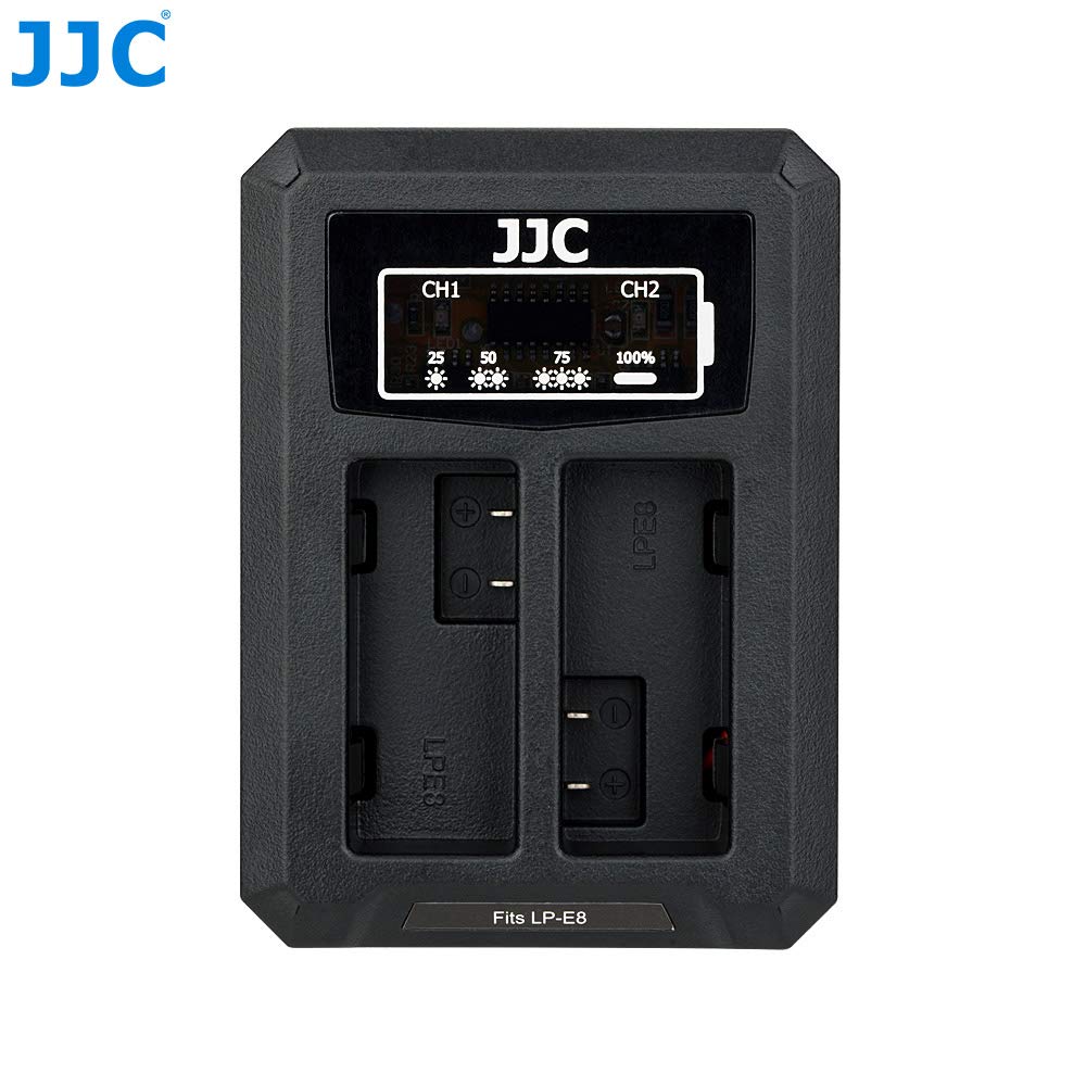 JJC USB Dual Battery Travel Charger for Canon LP-E8 LPE8 - Compatible with Canon EOS Rebel T5i T4i T3i T2i 700D 650D 600D 550D - Replacement for Canon LC-E8C Charger - Perfect for Travel, Photography & On-the-Go Charging