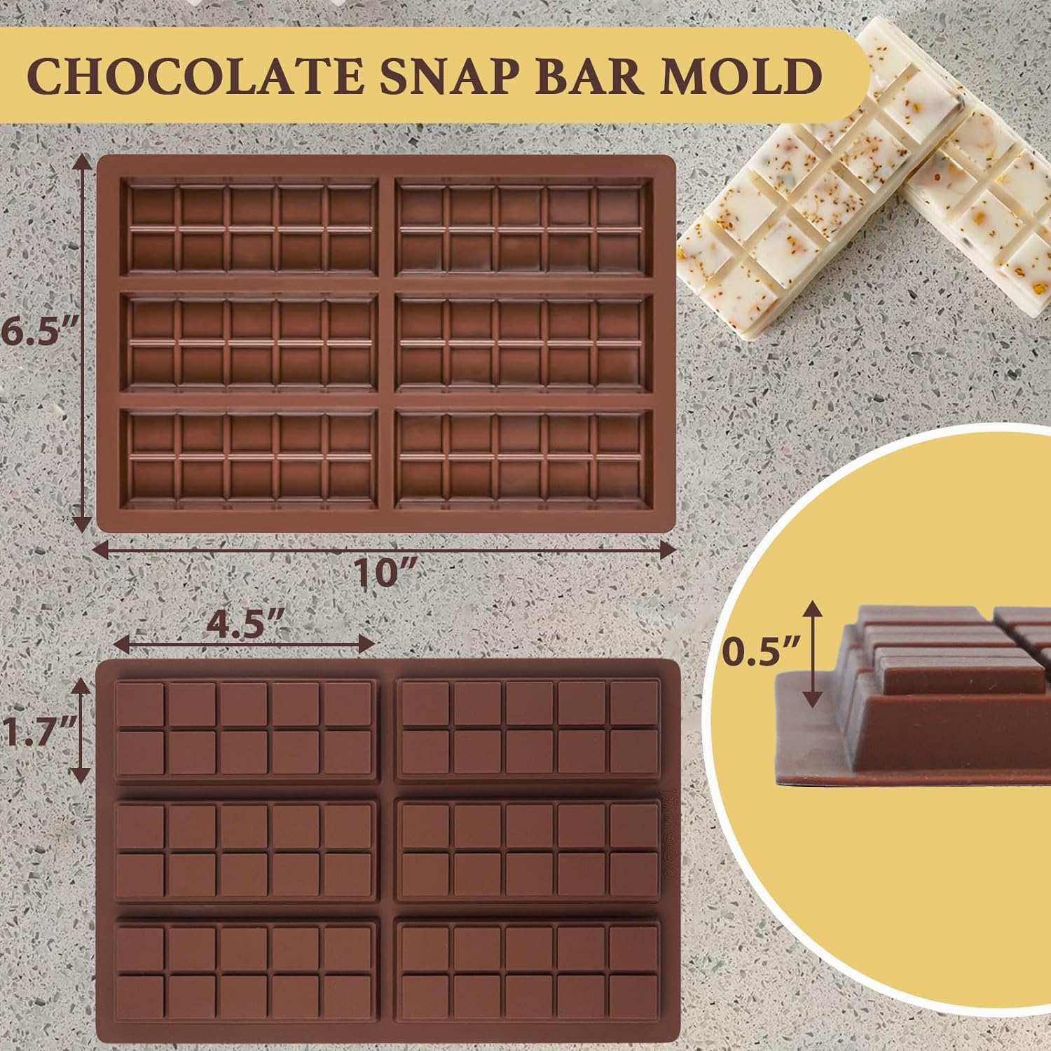 Premium Silicone Chocolate Molds Set - 60-Cell Non-Stick Break Apart Candy Molds for Baking, Energy Bars & Homemade Chocolates | Food Grade, BPA-Free | Perfect for Valentine's Day Gifts, Birthday Parties & DIY Dessert Making