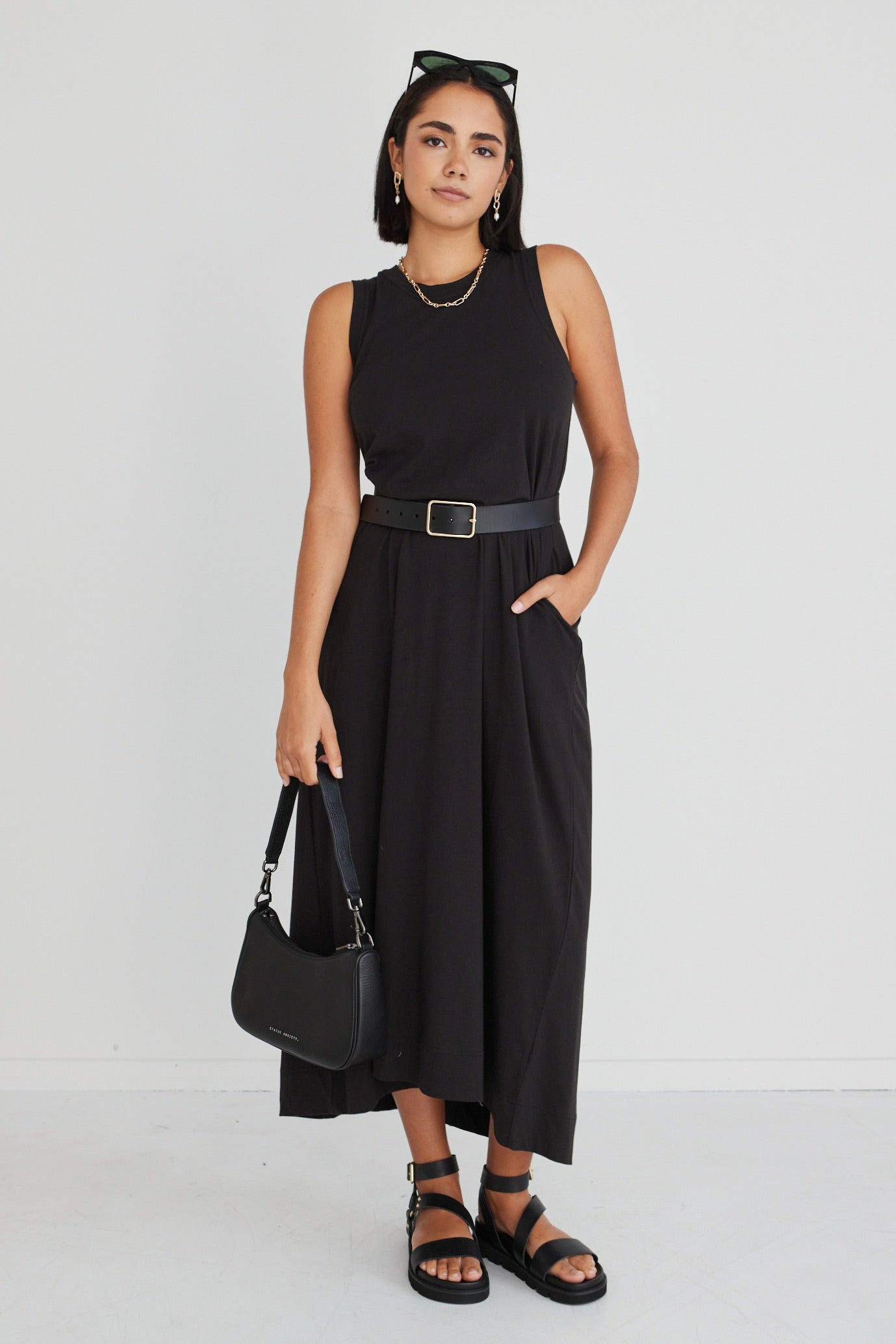 Base Black Knit Swing Dress - Women's Stretchy Comfortable Casual Dress for Everyday Wear, Date Night & Office Outfits