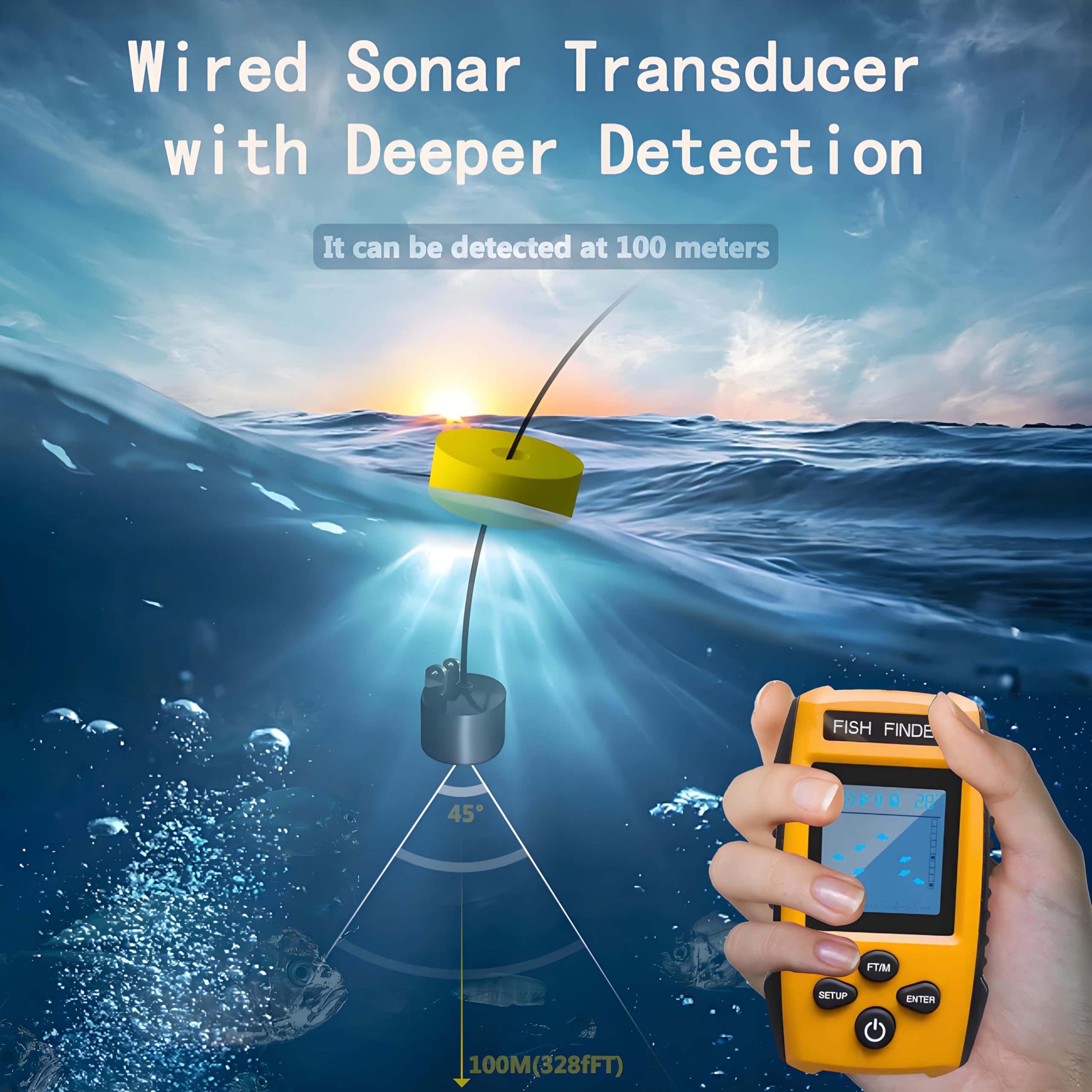 TL88 Portable Fish Finder with Sonar Sensor Transducer & LCD Display - Water Depth Finder for Boat, Ice Fishing, Kayak | Handheld Fish Finder Kit for Freshwater & Saltwater Fishing
