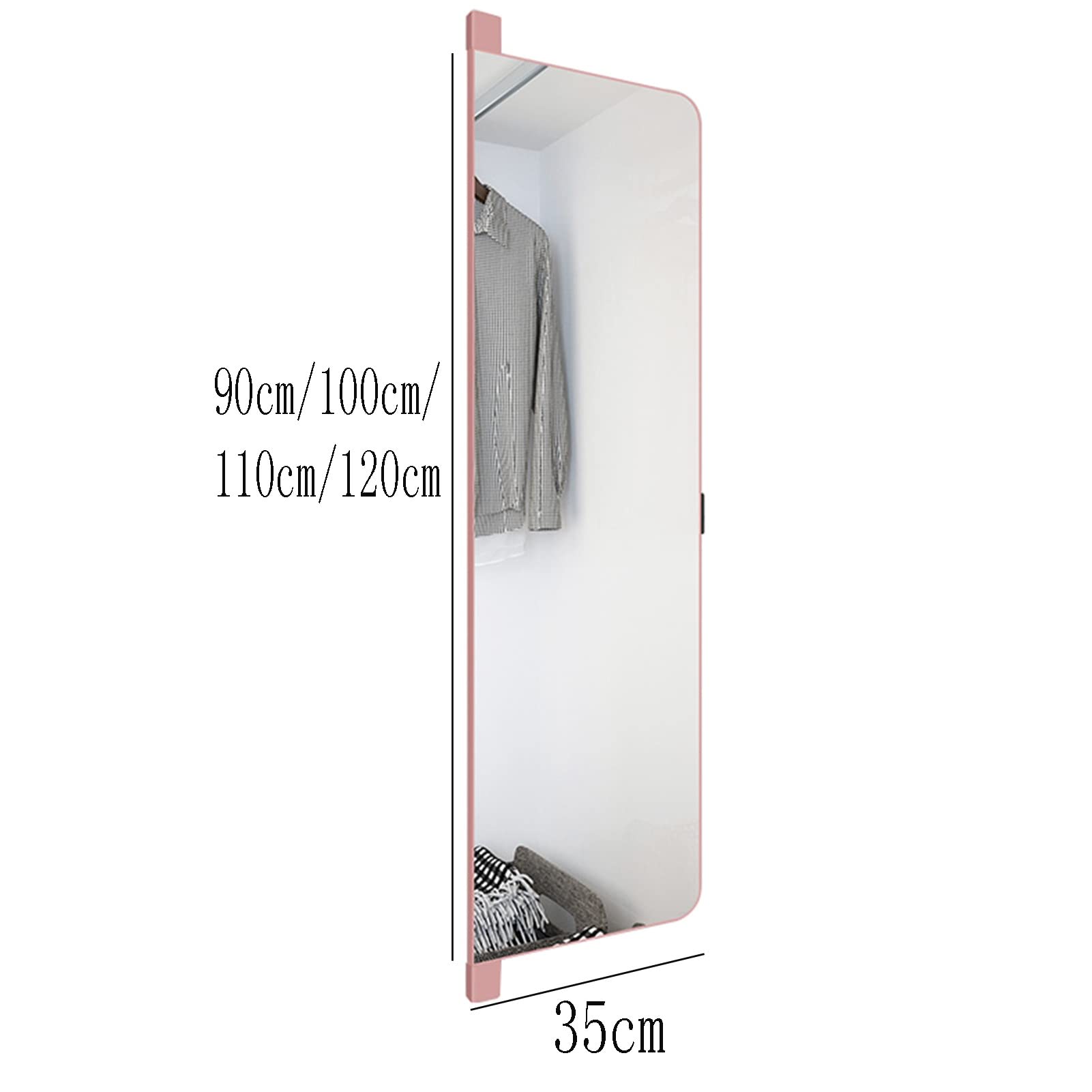 Pink Folding Closet Mirror with Hinged Door & Sliding Full-Body Dressing Mirror - Built-in Rotating Hidden Mirror for Wardrobe (90cm x 35cm) | Perfect for Bedroom, Walk-in Closet & Dressing Room Organization