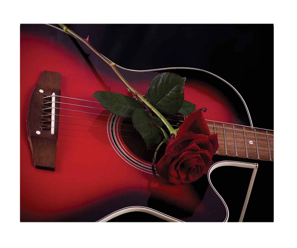 96x69 Inches Spanish Musician Portugal Handmade Guitar Wall Mural - Romantic Love Rose Theme Peel & Stick Self-Adhesive Removable Wallpaper - Large Wall Sticker Decor for Home, Office, Bedroom & Living Room