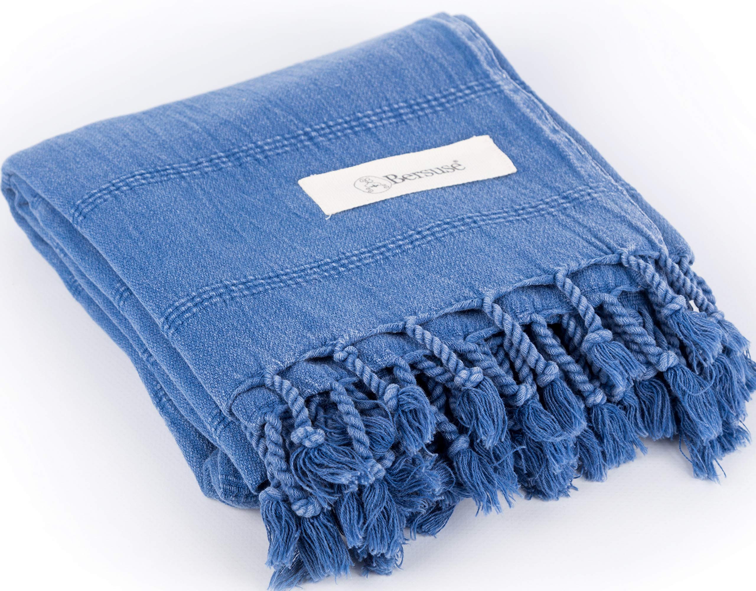 Premium Bersuse Turkish Beach Towels Set of 6 - 100% Cotton Quick-Dry Peshtemal Towels, Sand-Free & Lightweight (37x70 Inches) - Perfect for Beach, Pool, Yoga, Travel & Picnic - Blue Troy Collection