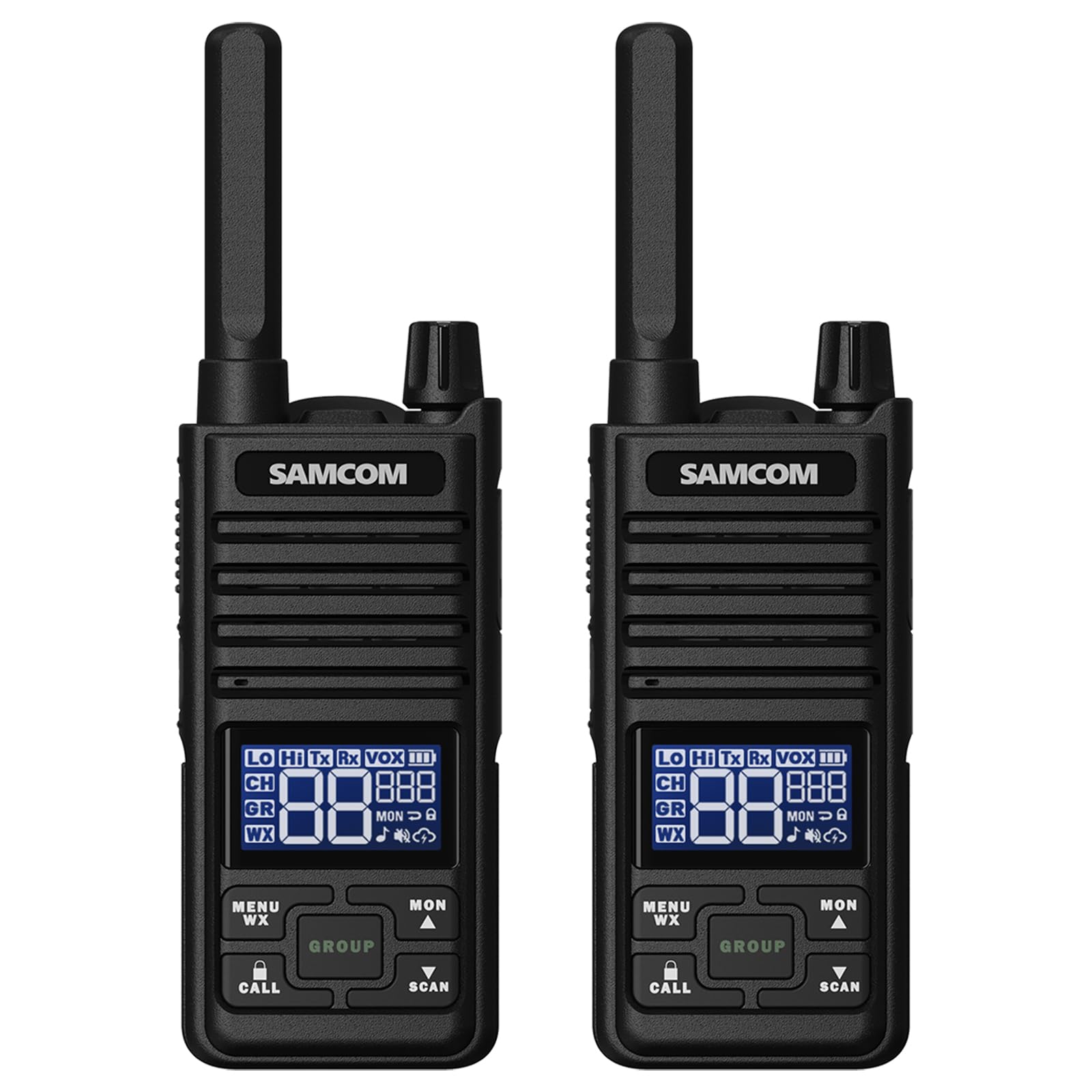 Samcom T2 GMRS Two Way Radio - 2 Watt Long Range Walkie Talkies for Adults with 121 Privacy Codes, USB Rechargeable, NOAA Weather Alerts & Group Talk (2 Pack Black) - Ideal for Hiking, Camping, Construction Sites and Emergency Communication