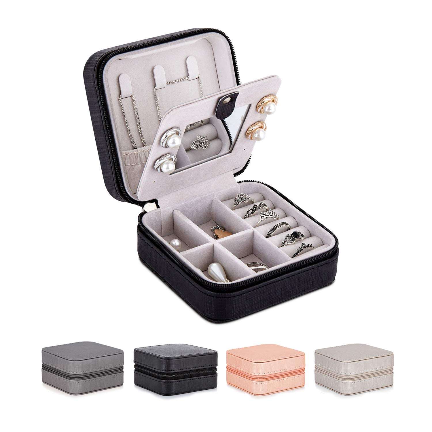 Elegant PU Leather Jewelry Box Organizer with Mirror & Lock - Portable Storage Case for Rings, Earrings, Necklaces - Perfect Gift for Women & Girls (Black) - Ideal for Travel, Home Decor & Daily Jewelry Organization