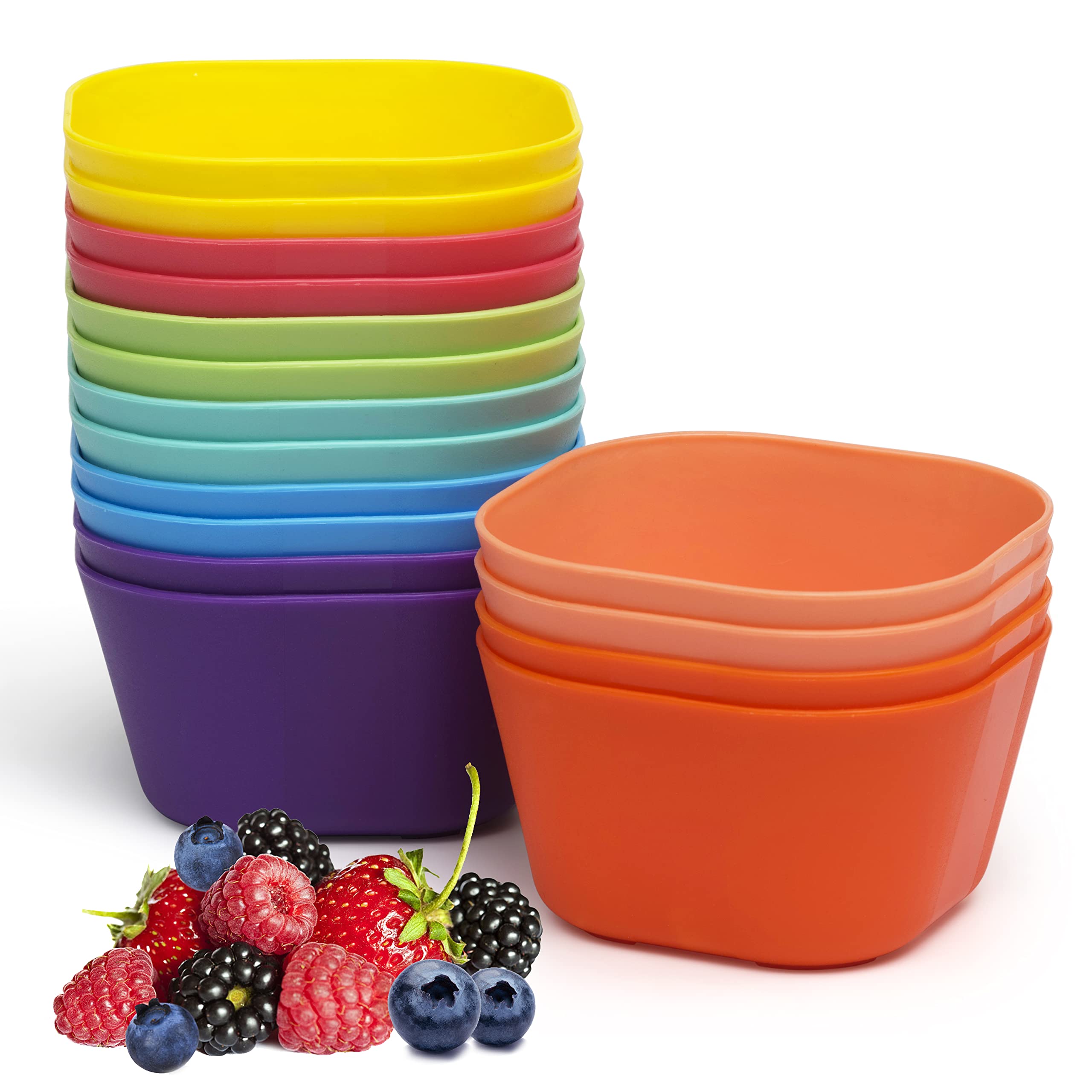 Klickpick 15oz Kids Bowls Set of 16 - Colorful BPA-Free Microwave & Dishwasher Safe Toddler Bowls for Snacks, Cereal, Meals - 8 Vibrant Colors - Perfect for Daycare, School Lunches & Family Dining