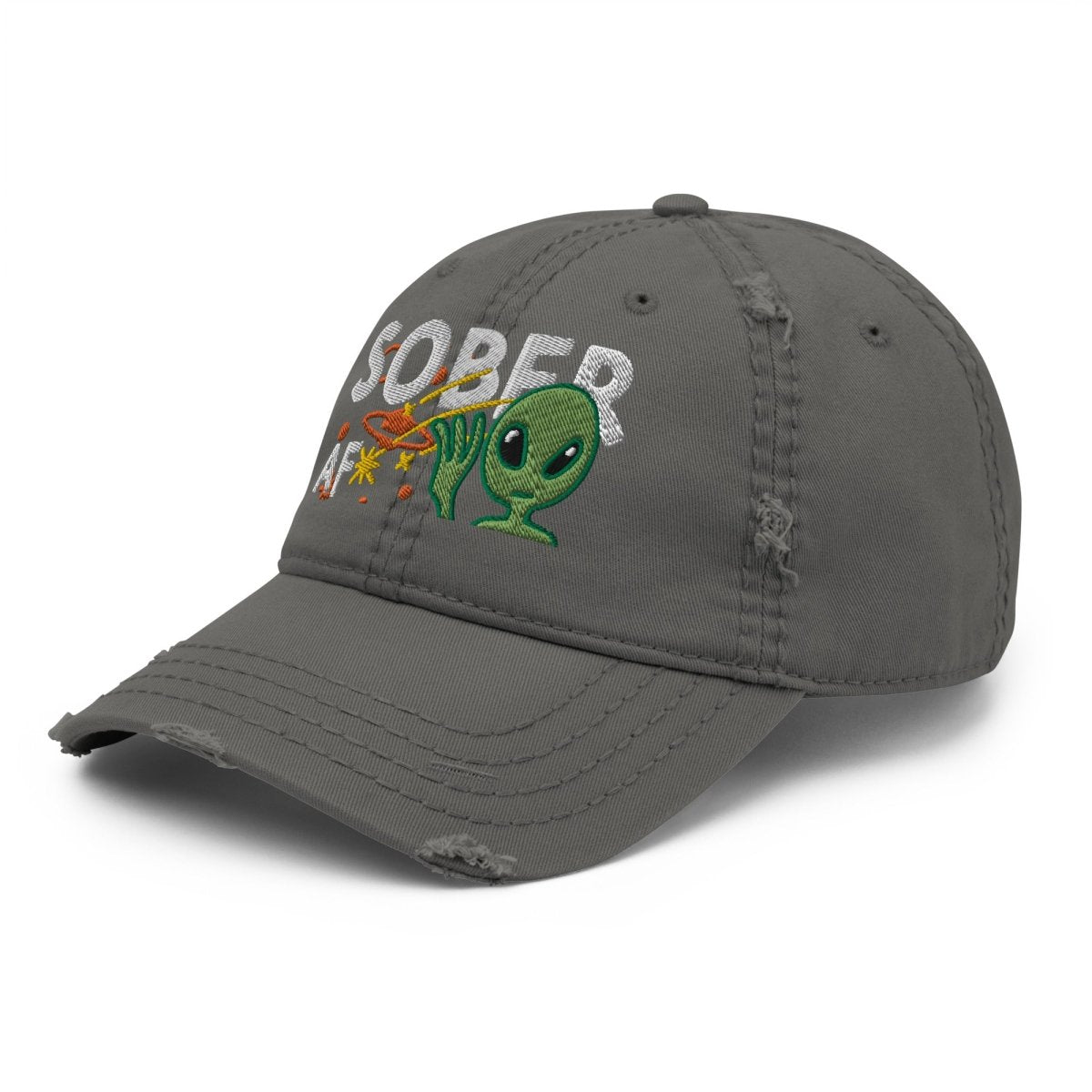 Sober AF Embroidered Distressed Dad Hat - Galactic Sobriety Cap for Men & Women - Perfect for Recovery, AA Meetings & Sober Living