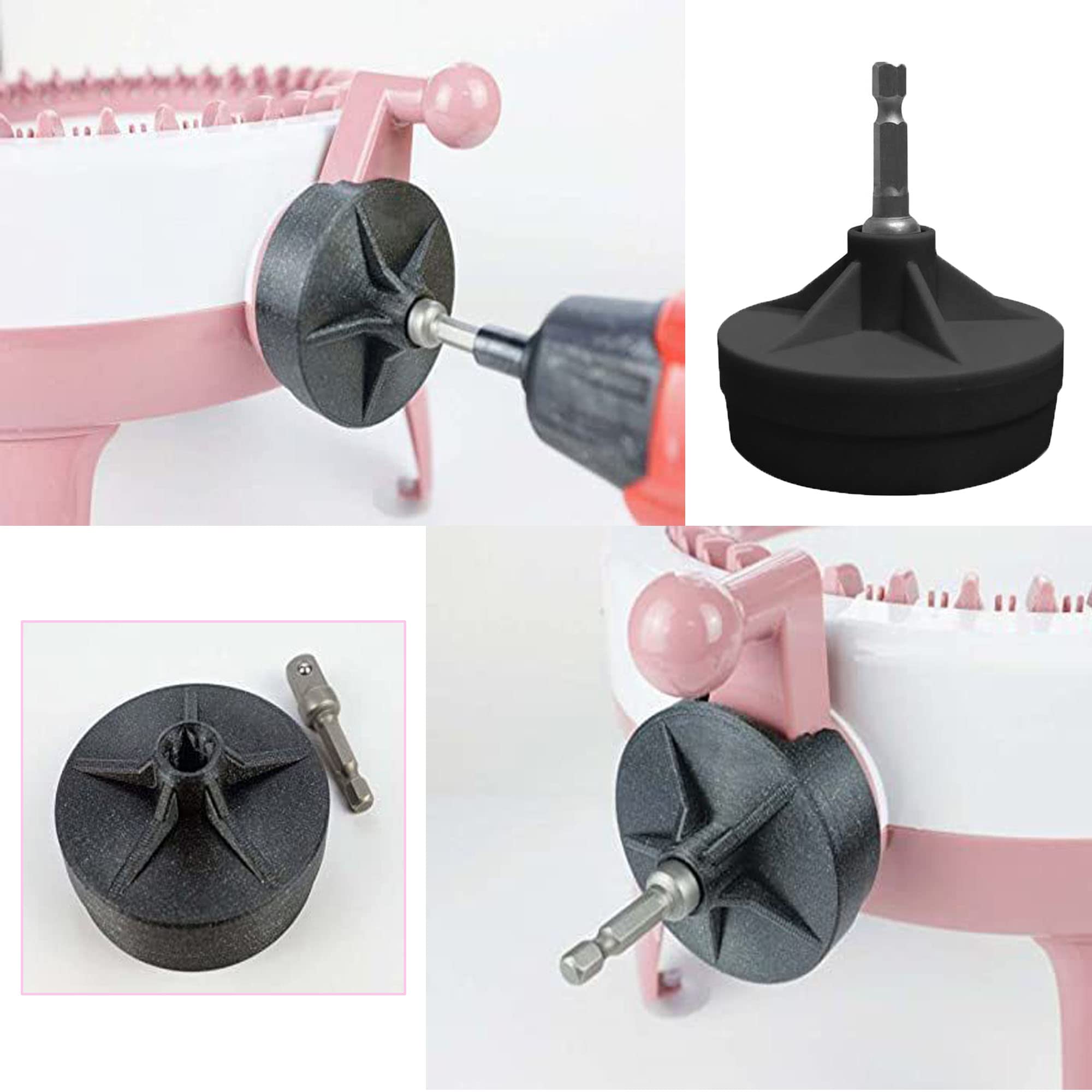 UGpine Power Adapter for Sentro 22/40/48 Knitting Machines - Quick Knit Drill Attachment with Hex Steel Bit & Crank Handle - Compatible with Jamit - Black (Perfect for DIY Knitting Projects & Crafting Accessories)