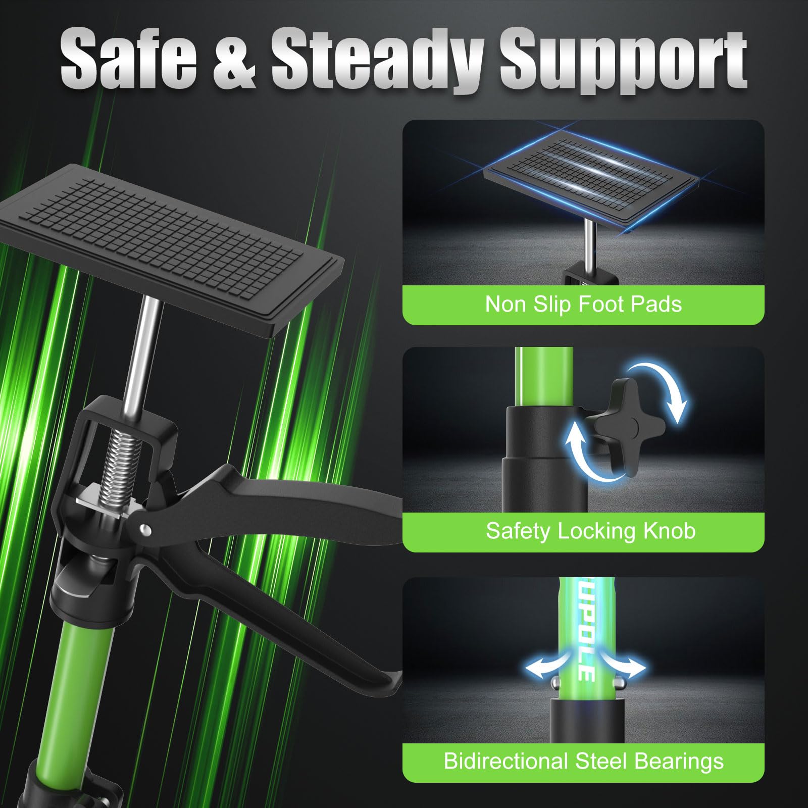Heavy Duty Steel Telescopic Cabinet Jack Support Pole - 45.3 to 114.2 Inches Adjustable Quick Support Rod - 132 LB Capacity Drywall Jack & Cargo Bars (2-Pack) - Perfect for Home Renovation, Construction Support, and Vehicle Cargo Securing